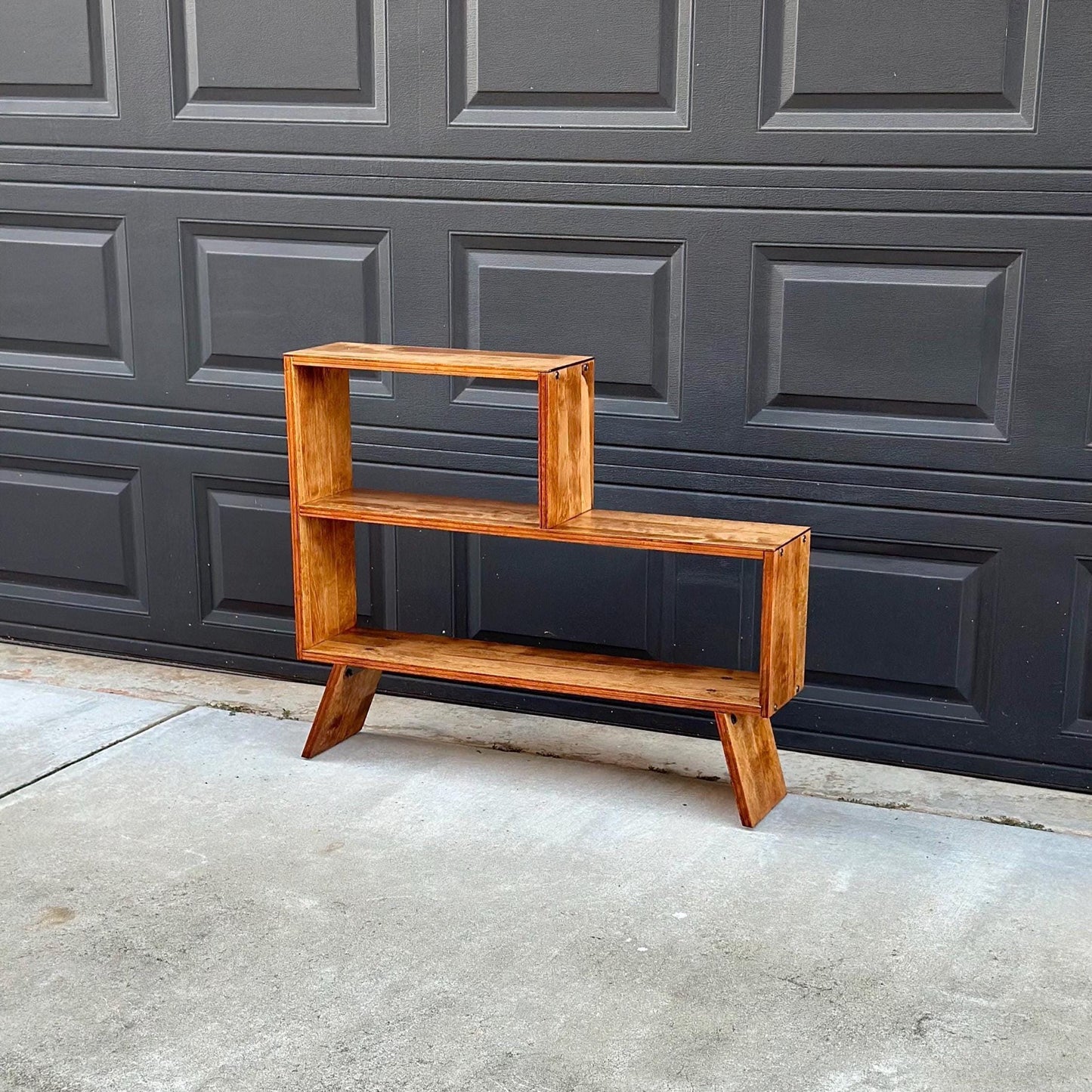 Vintage Mid 1900's Solid Cherry Wood Asymmetrical Tiered Bookcase