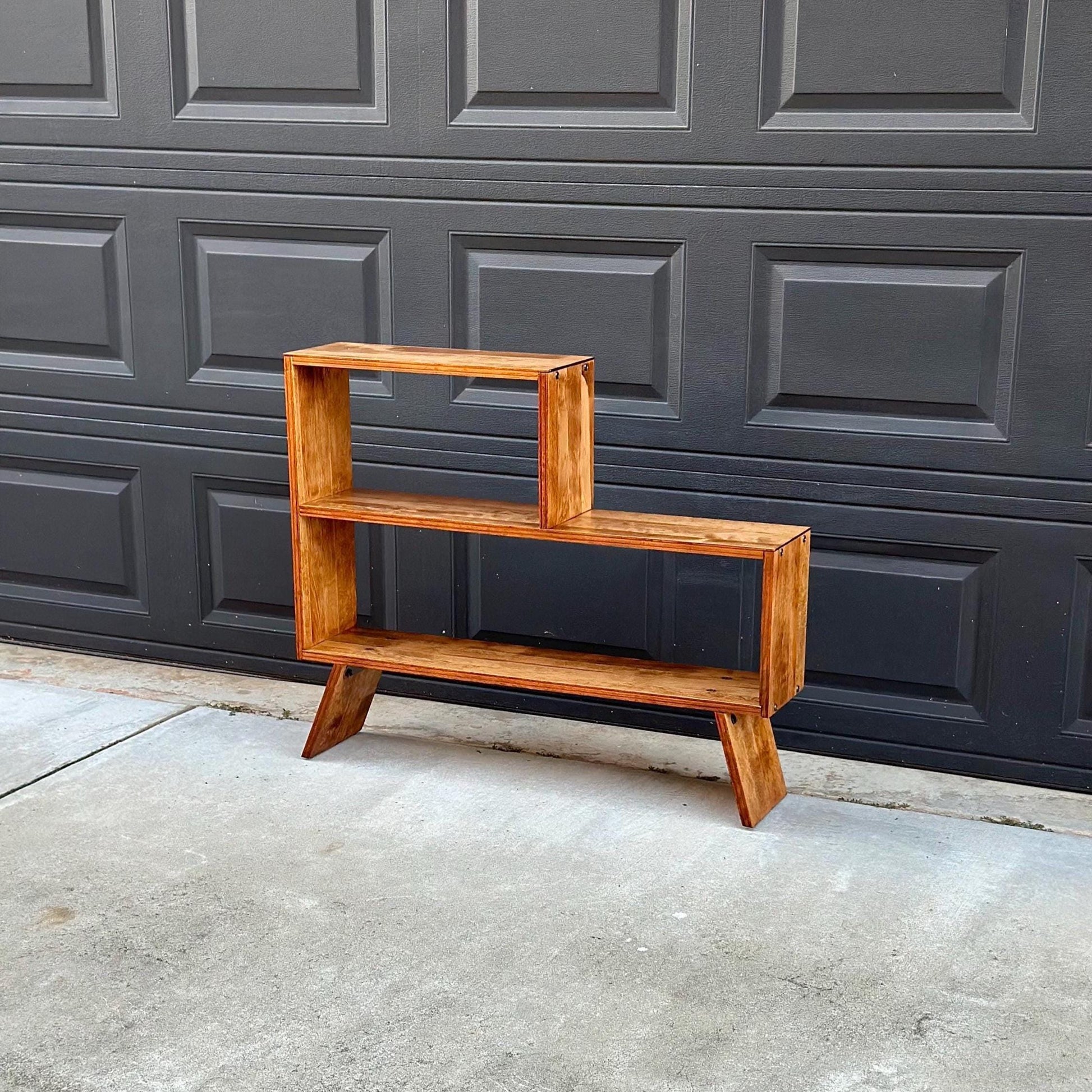 Vintage Mid 1900's Solid Cherry Wood Asymmetrical Tiered Bookcase