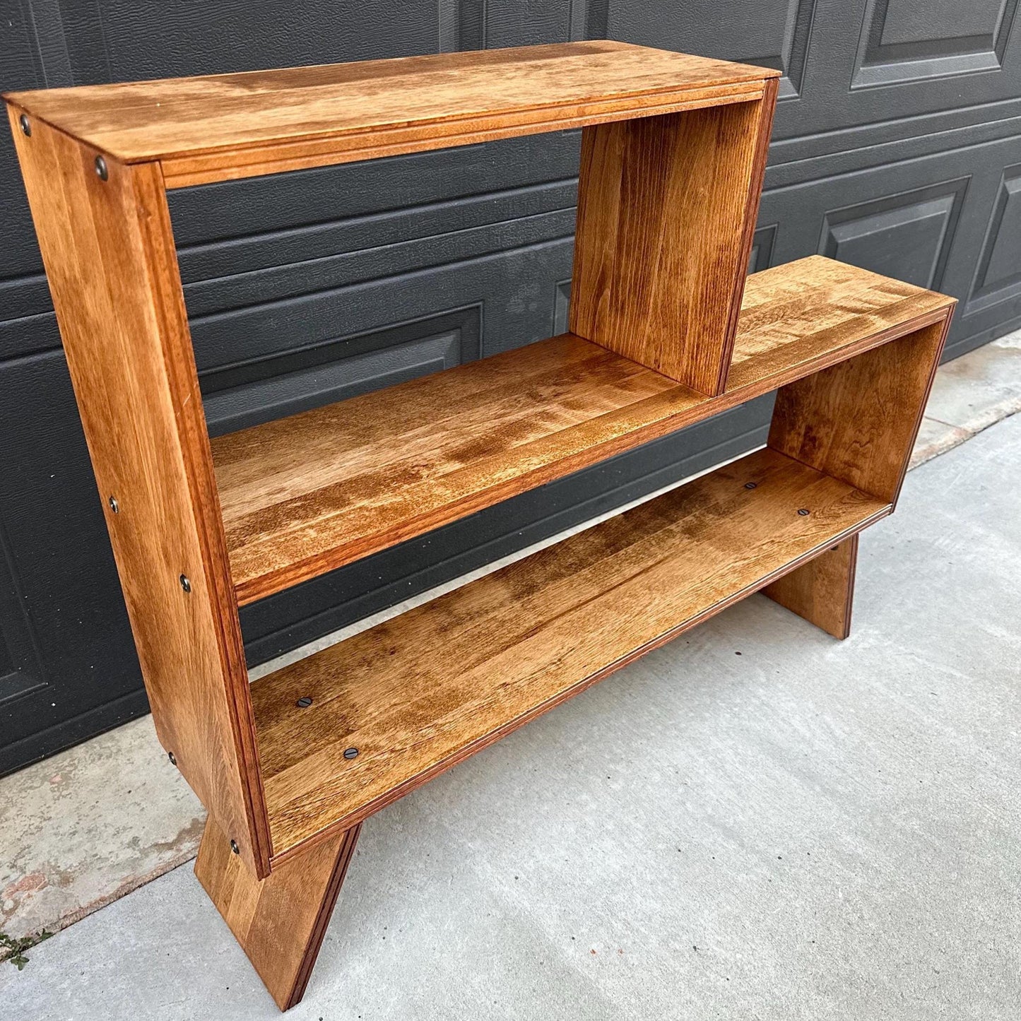 Vintage Mid 1900's Solid Cherry Wood Asymmetrical Tiered Bookcase