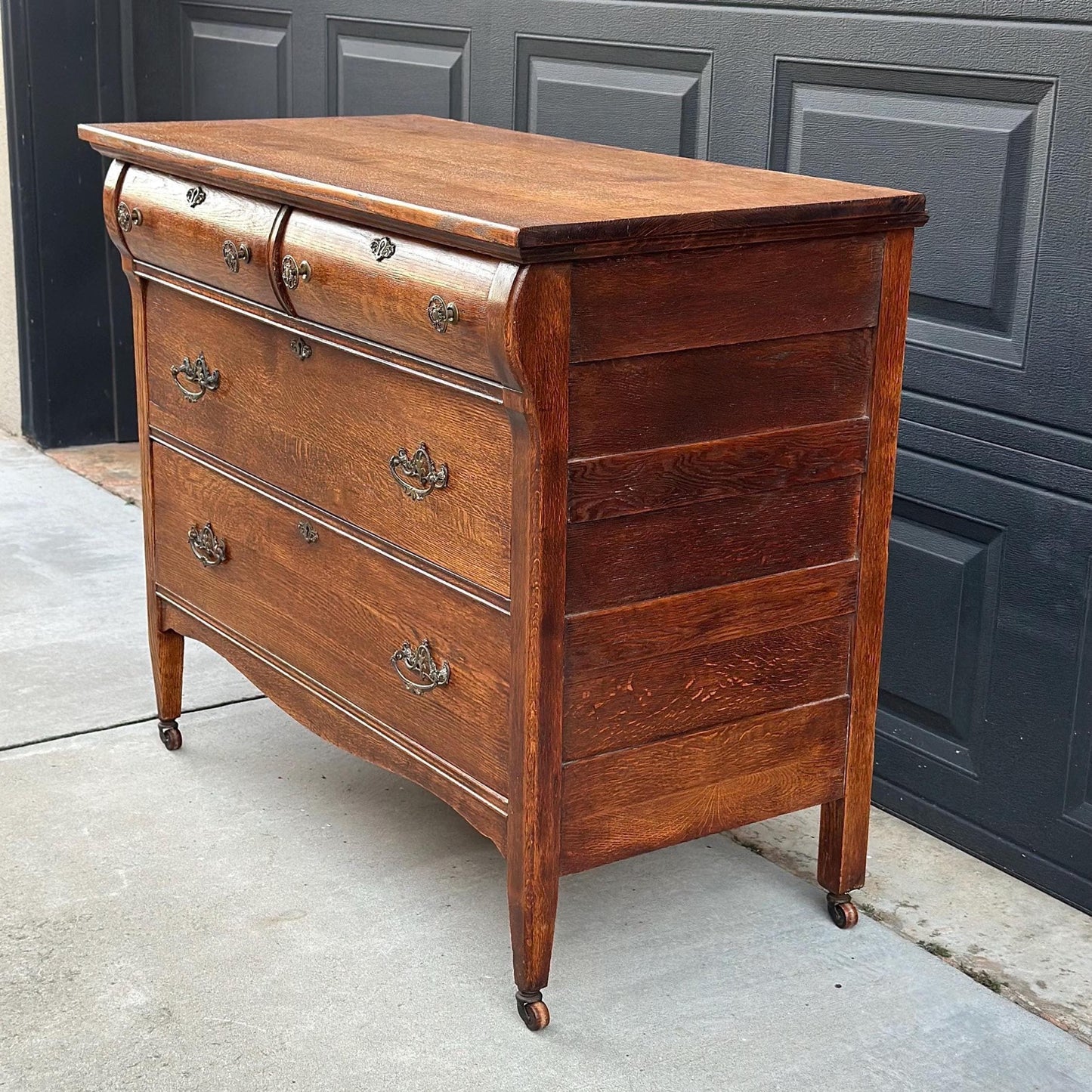Antique Early 1900's Quarter Sawn Oak Dresser Console on Casters