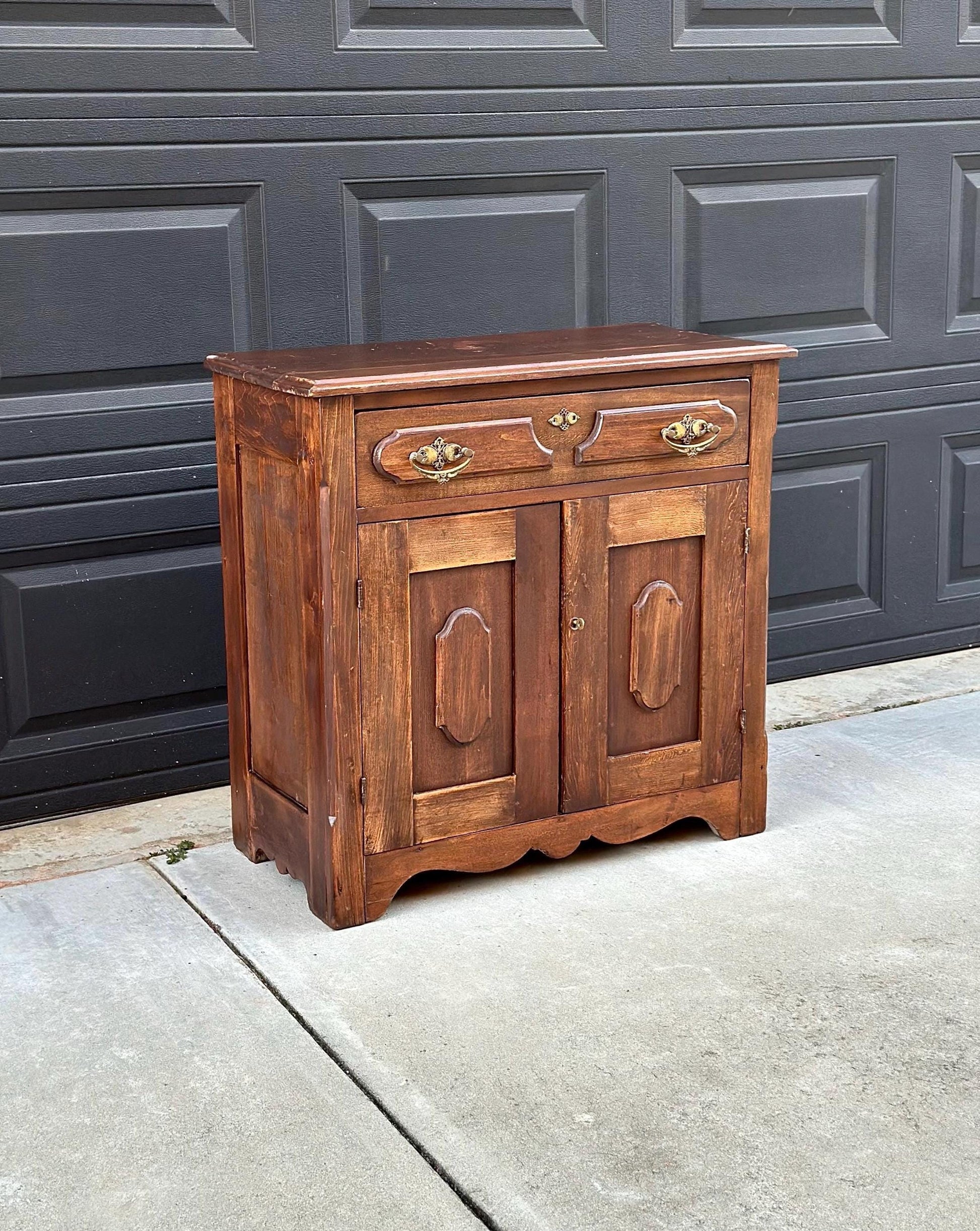 Antique Late 1800's Solid Wood Eastlake Accent Cabinet