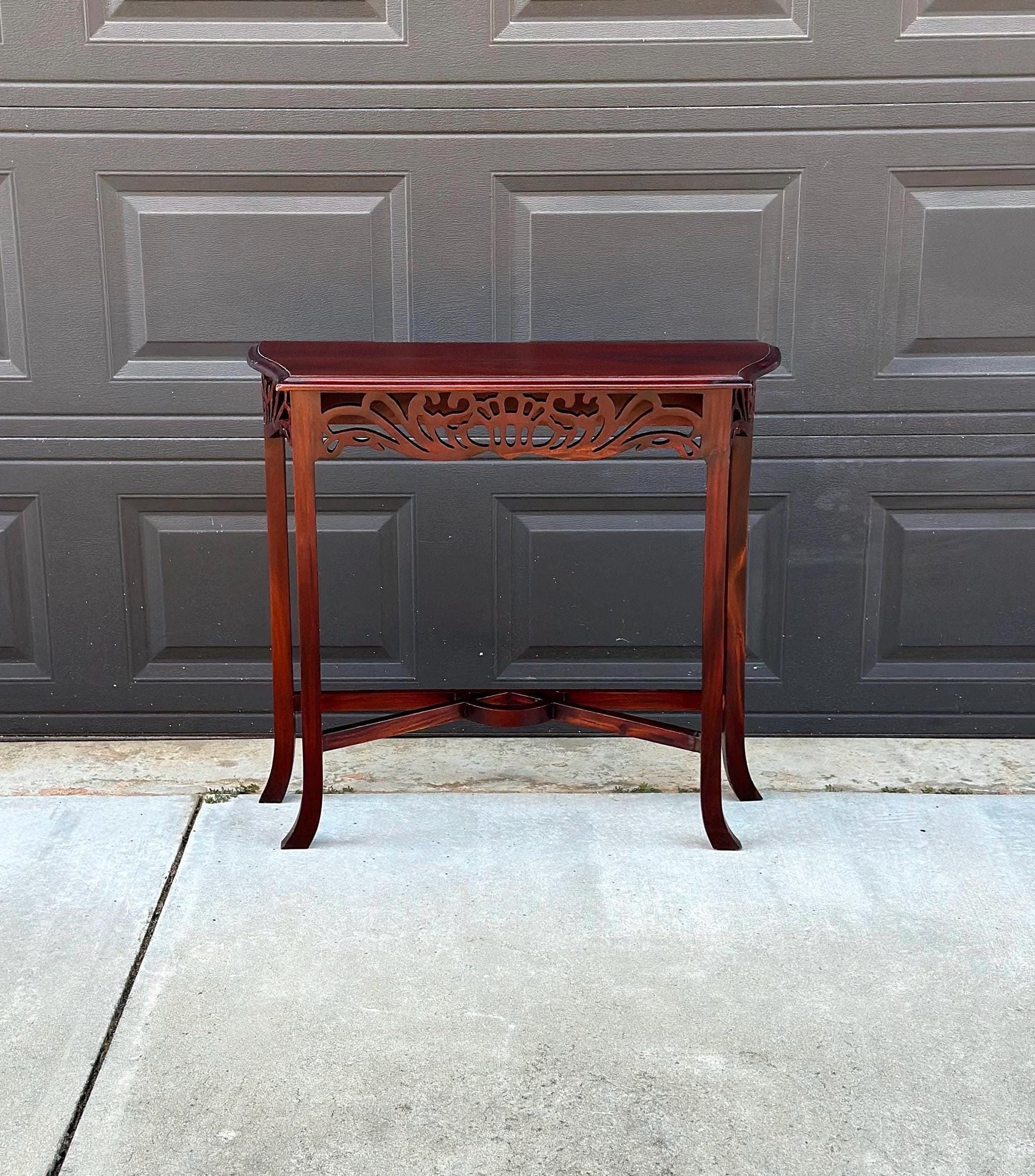 Antique Early 1900's Solid Wood Carved Punched Console Sofa Table