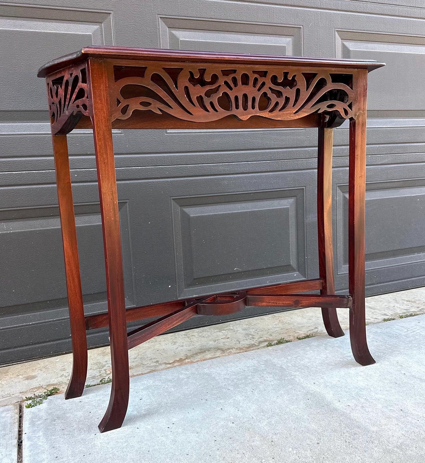 Antique Early 1900's Solid Wood Carved Punched Console Sofa Table