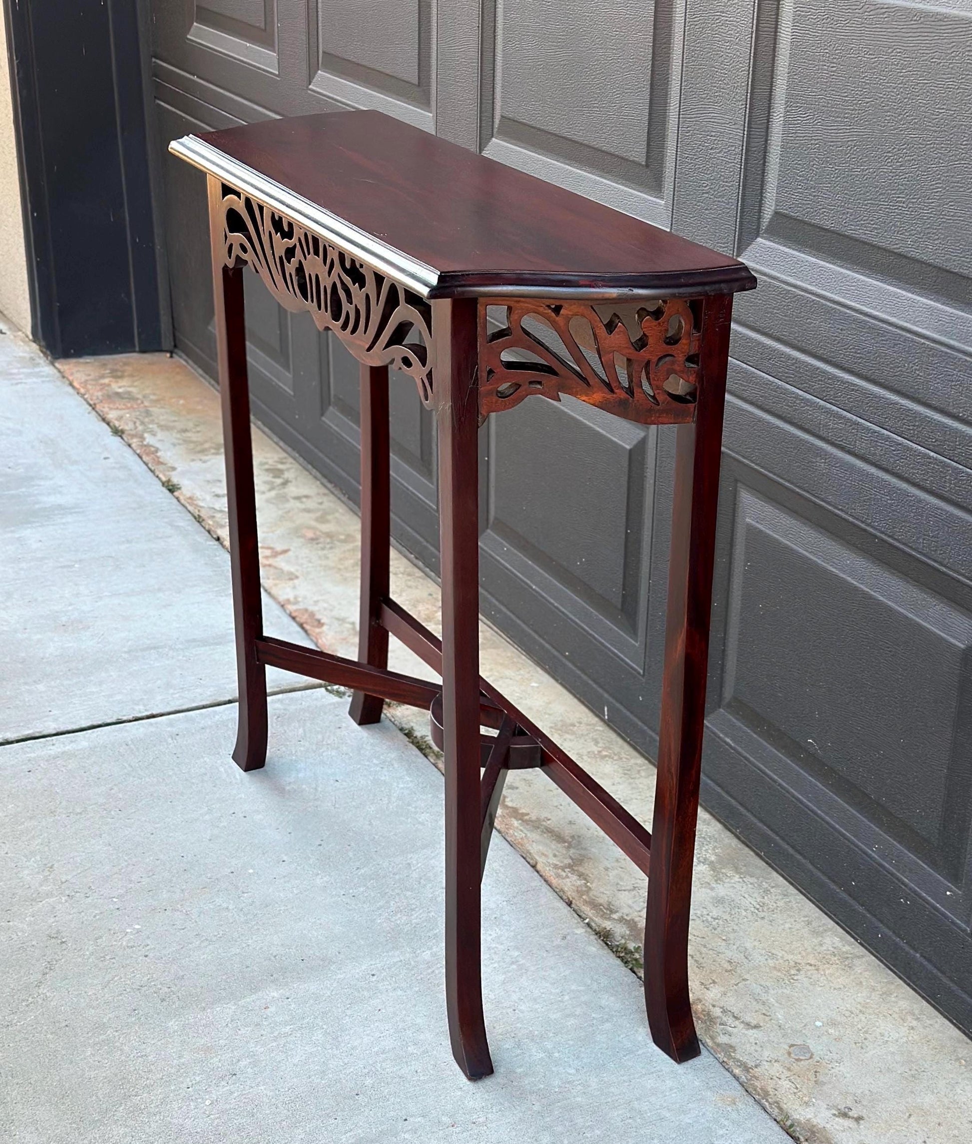 Antique Early 1900's Solid Wood Carved Punched Console Sofa Table