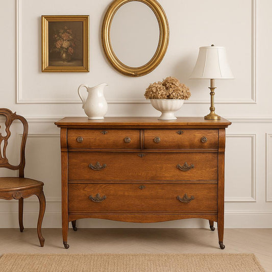 Antique Early 1900's Quarter Sawn Oak Dresser Console on Casters