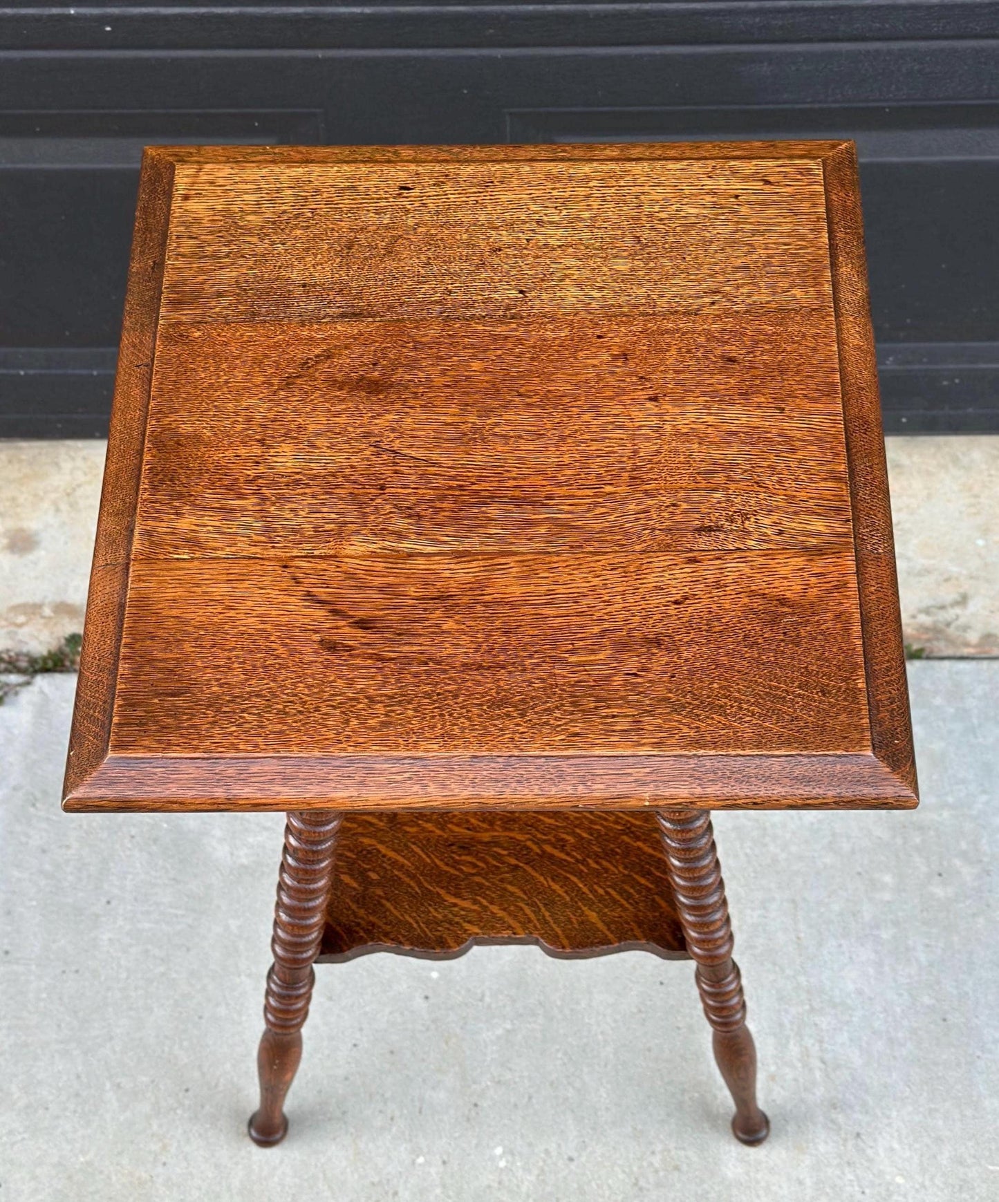 Antique Late 1800's Spindle Leg Solid Wood Quarter Sawn Oak Accent Table