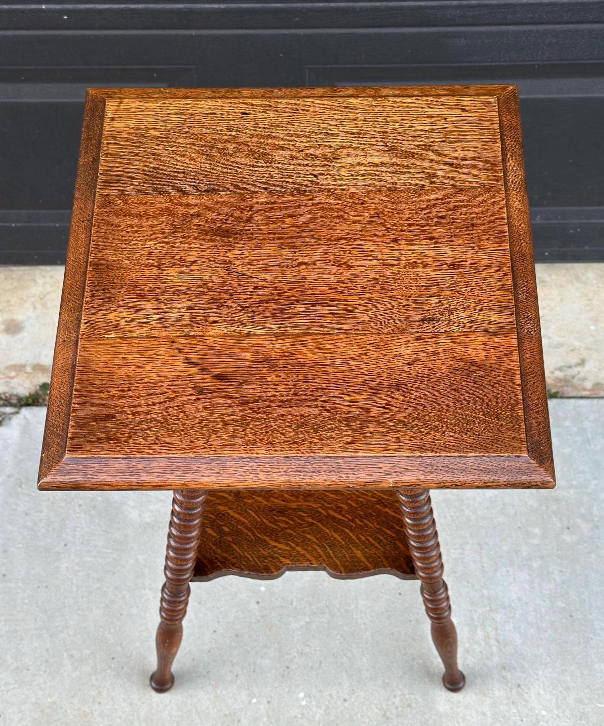 Antique Late 1800's Spindle Leg Solid Wood Quarter Sawn Oak Accent Table