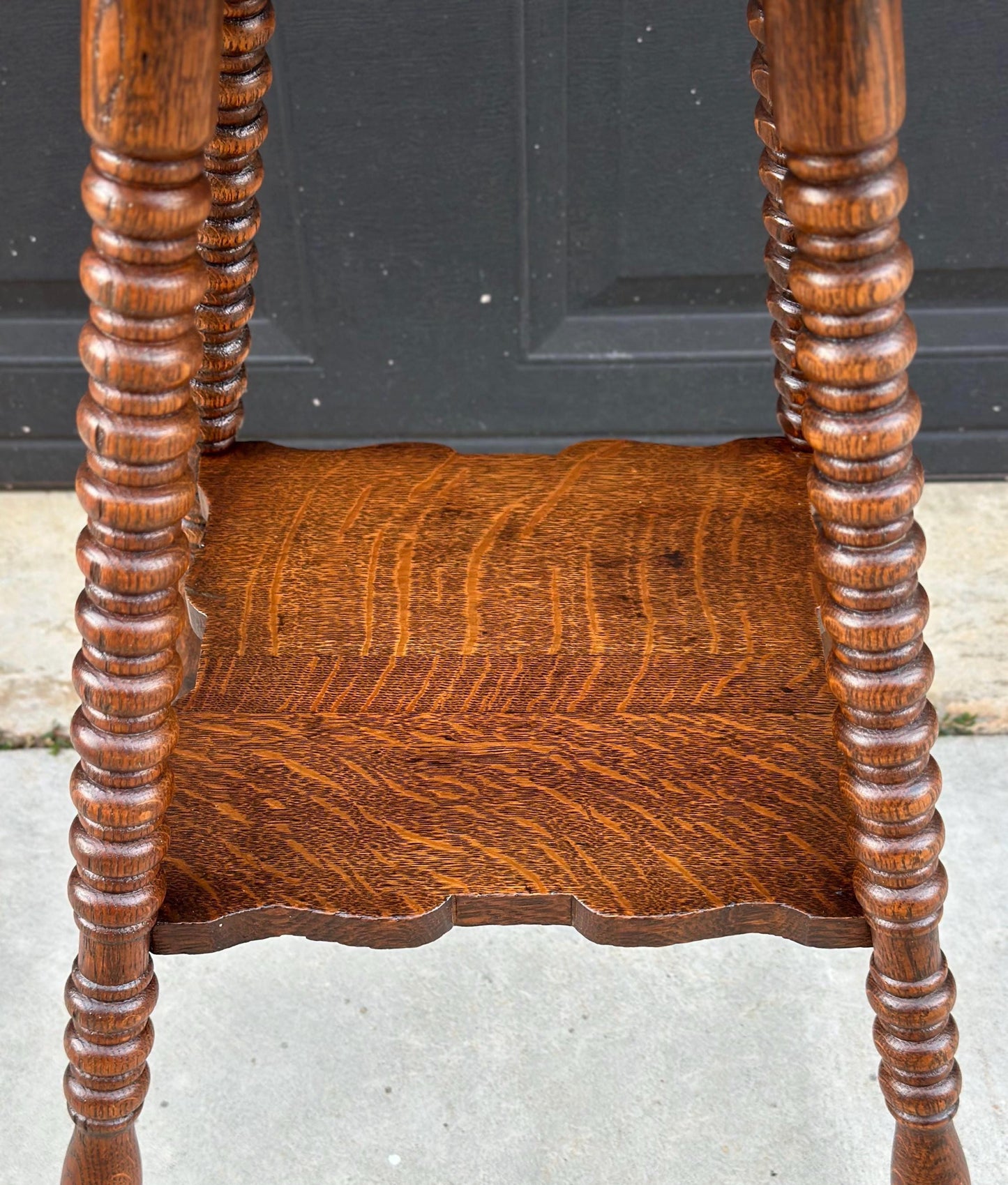 Antique Late 1800's Spindle Leg Solid Wood Quarter Sawn Oak Accent Table