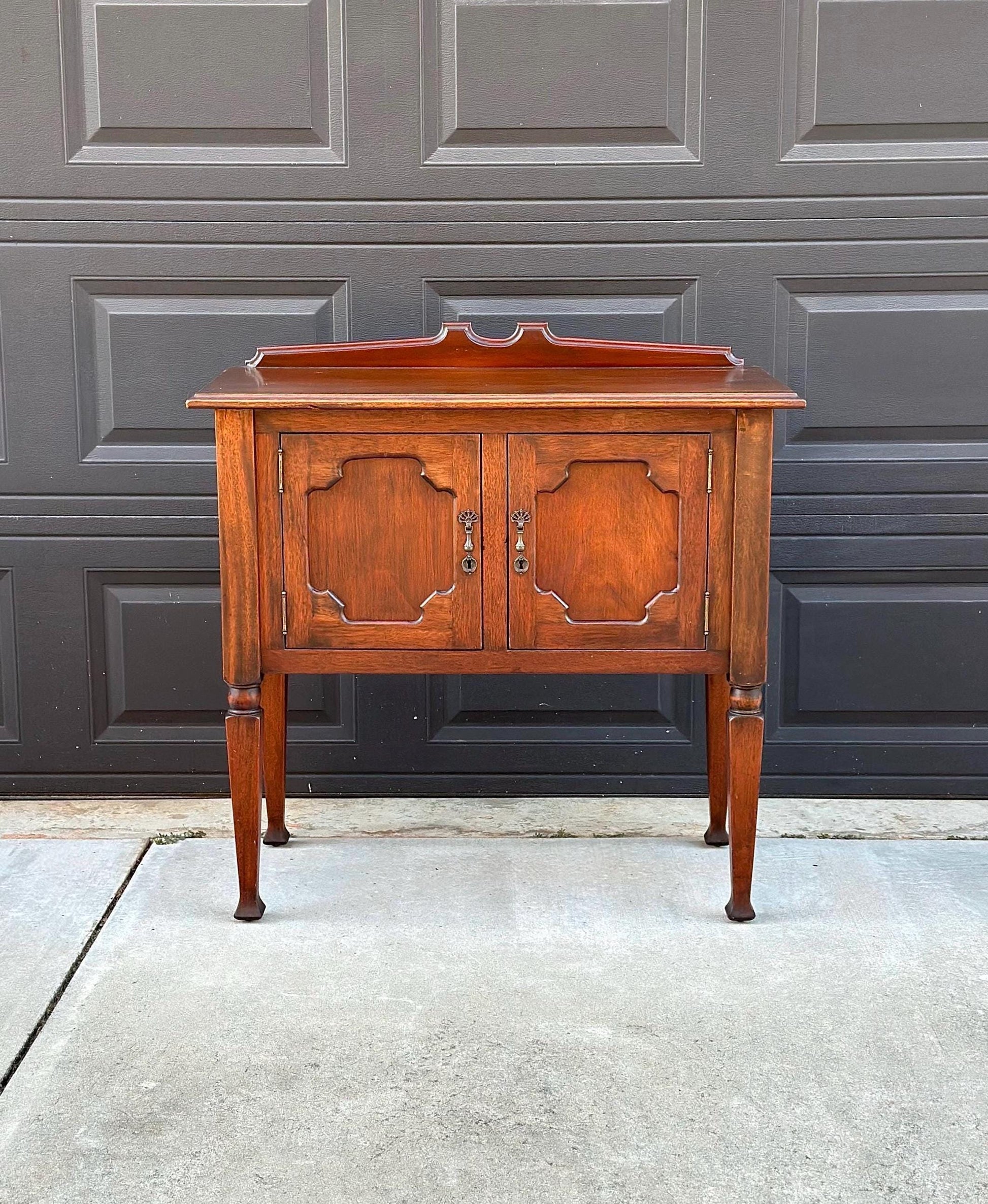 Antique Early 1900's Solid Wood Mahogany Cabinet Console Table