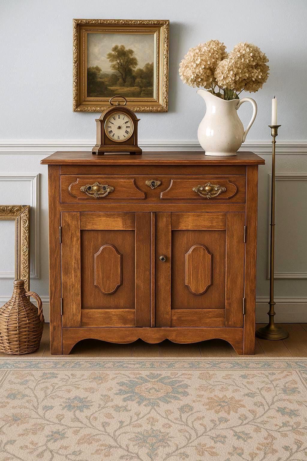 Antique Late 1800's Solid Wood Eastlake Accent Cabinet