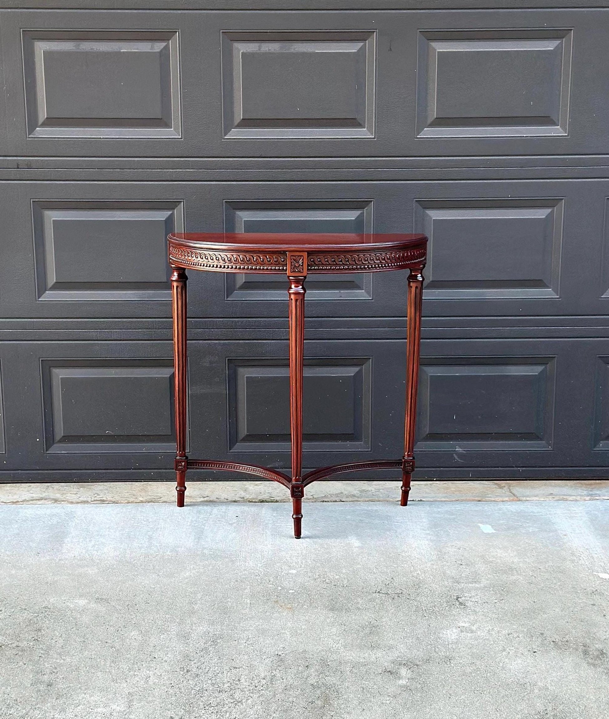 Vintage Mid 1900's Half Round Demilune Mahogany Wood Hall Table
