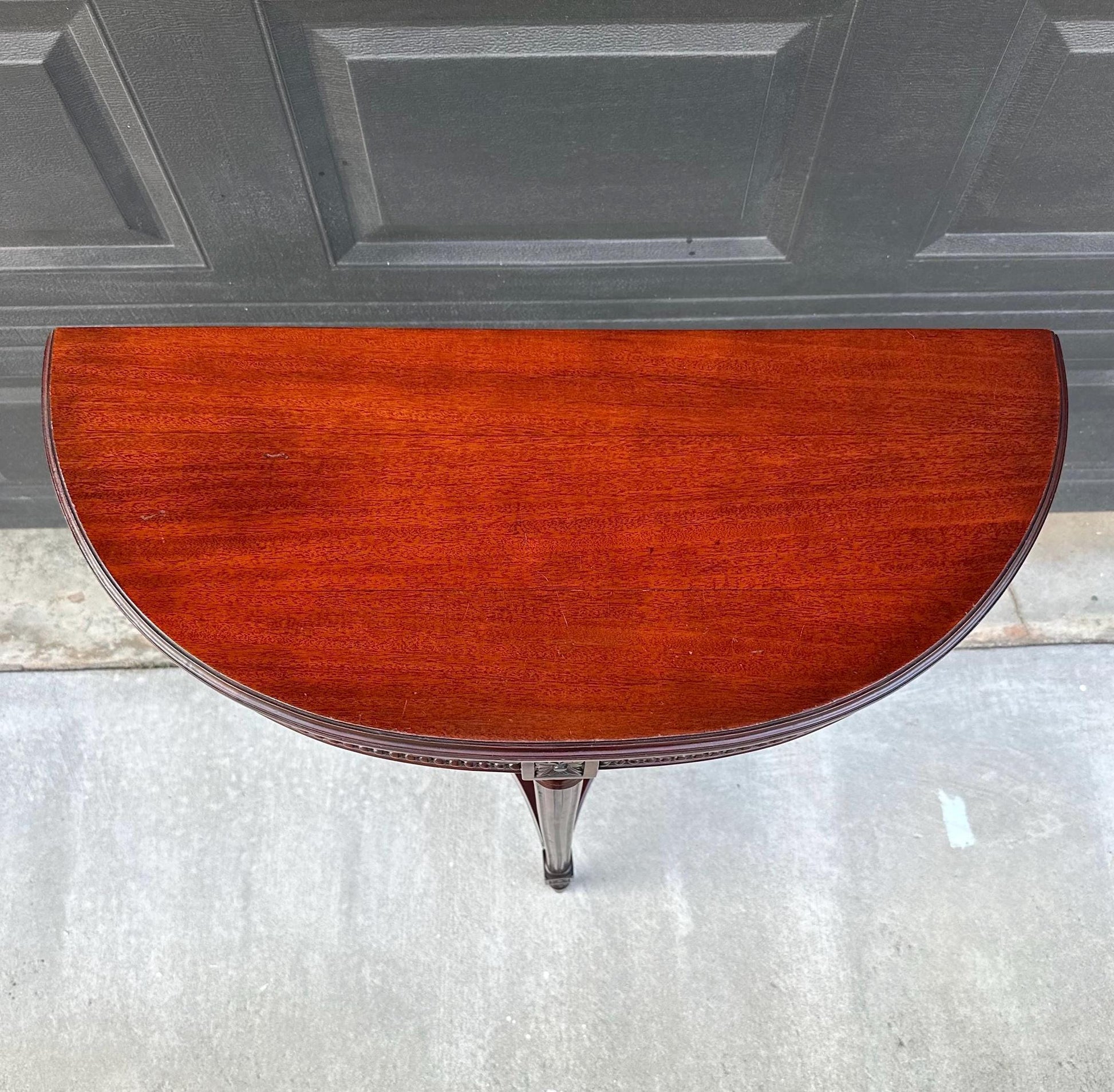 Vintage Mid 1900's Half Round Demilune Mahogany Wood Hall Table