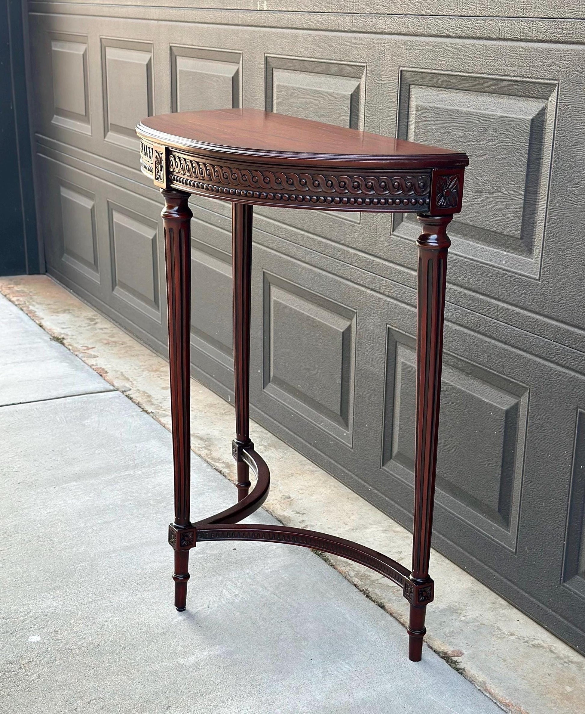 Vintage Mid 1900's Half Round Demilune Mahogany Wood Hall Table