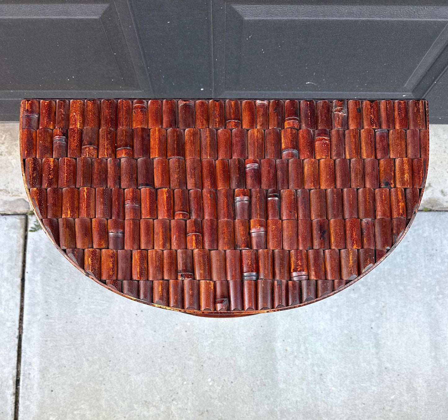 Vintage Mid 1900's Small Reeded Bamboo Half Round Accent Table