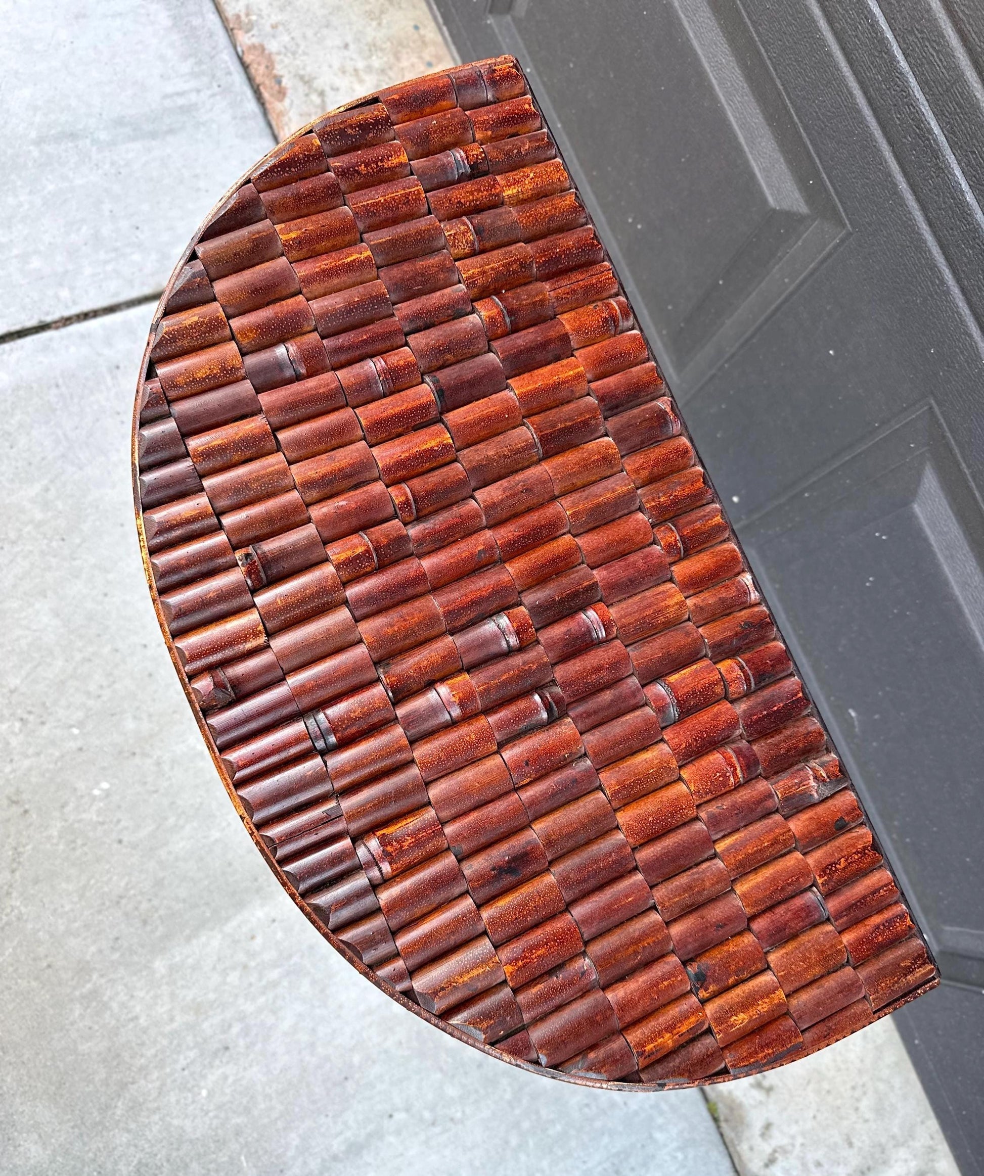 Vintage Mid 1900's Small Reeded Bamboo Half Round Accent Table