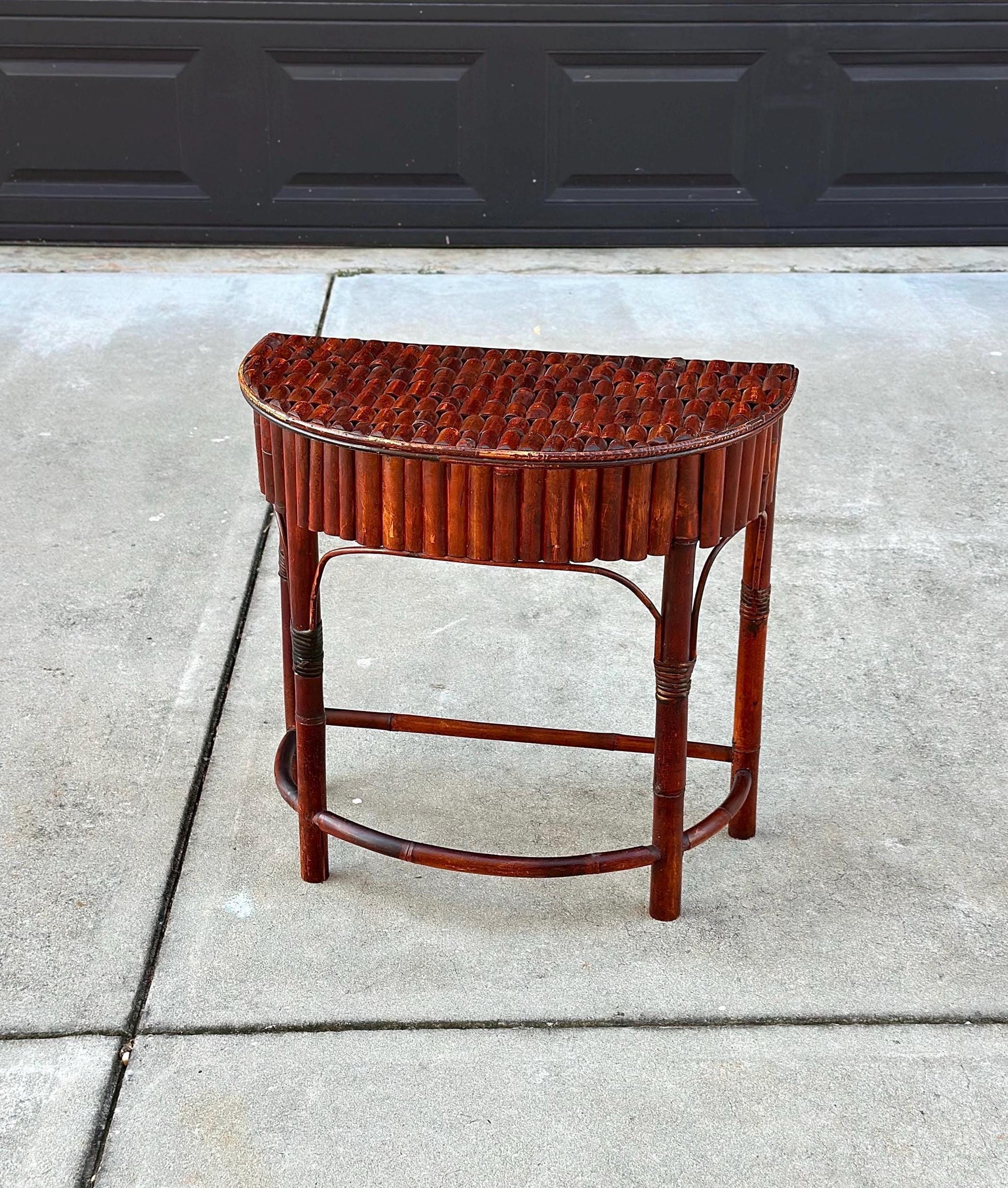 Vintage Mid 1900's Small Reeded Bamboo Half Round Accent Table