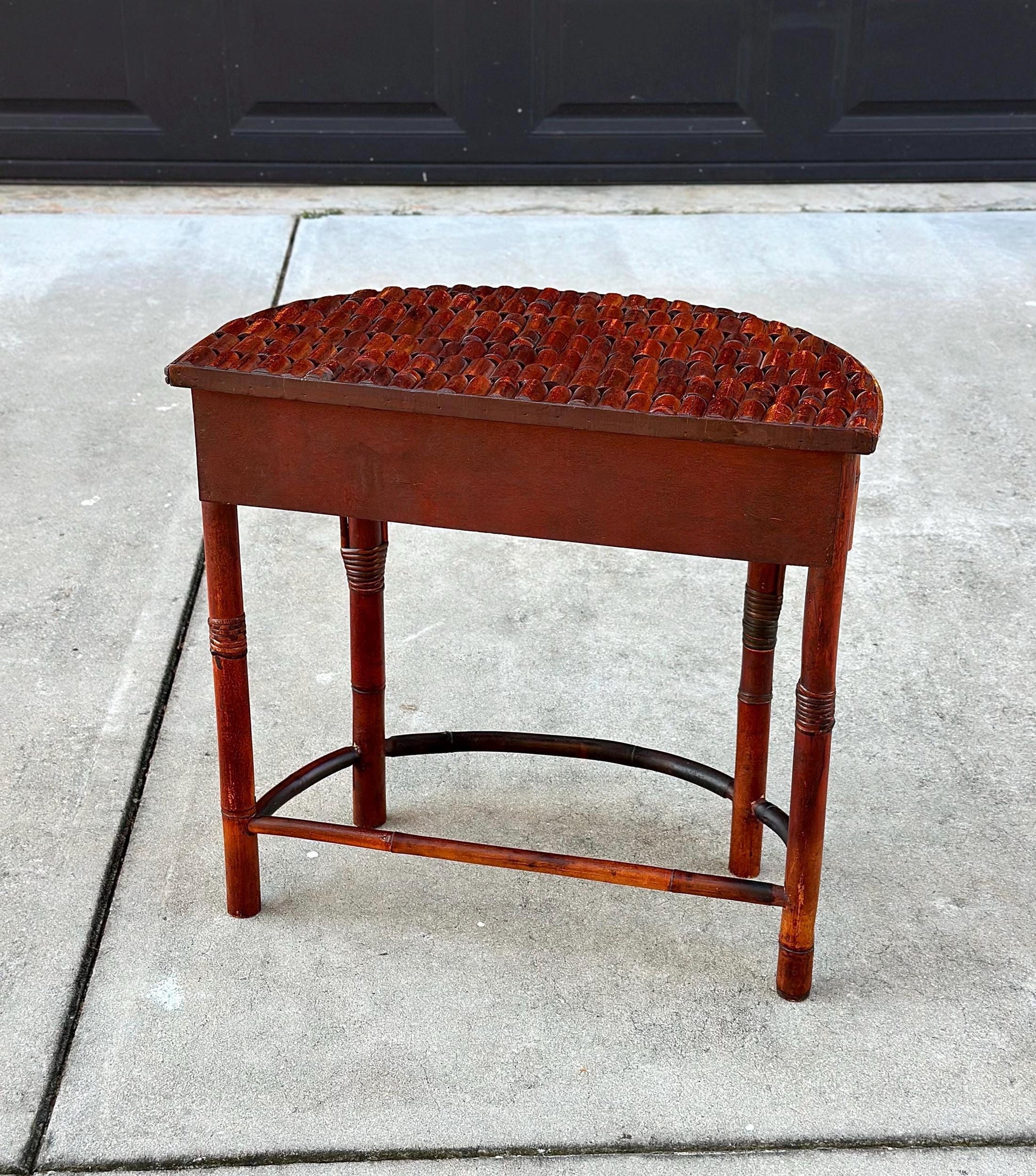 Vintage Mid 1900's Small Reeded Bamboo Half Round Accent Table