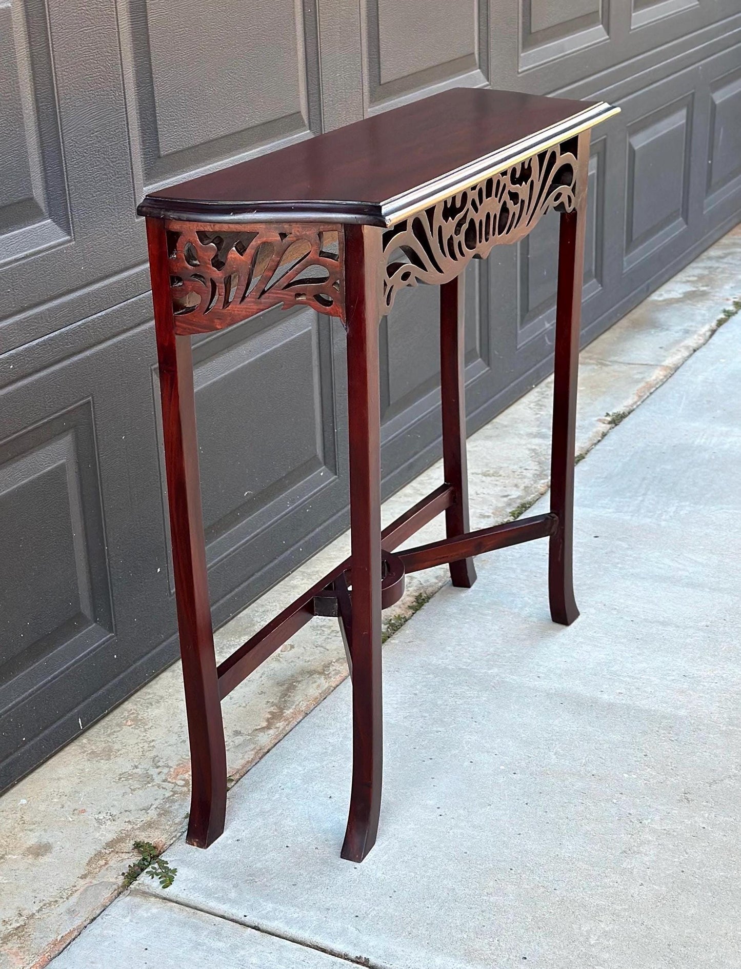Antique Early 1900's Solid Wood Carved Punched Console Sofa Table