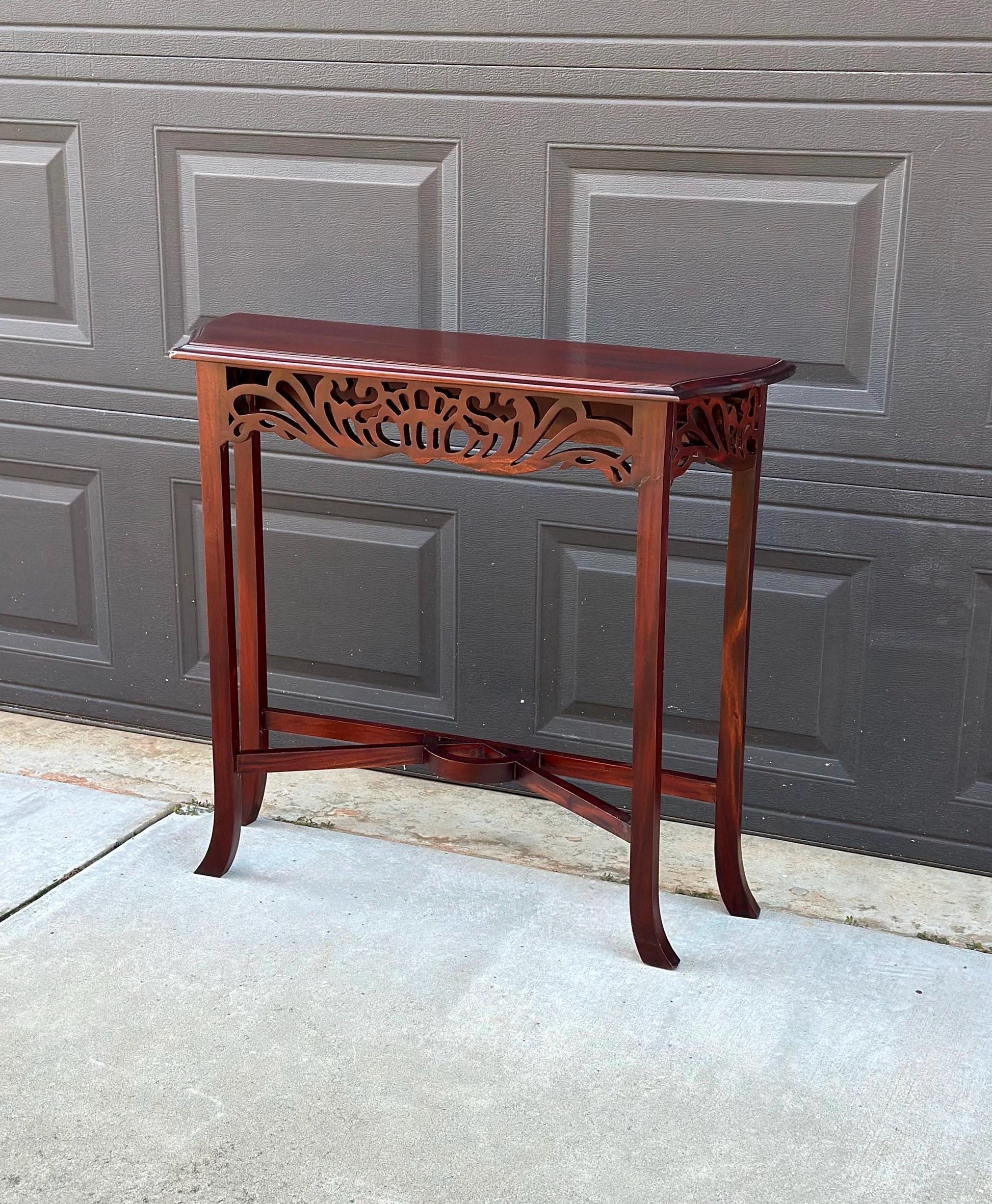 Antique Early 1900's Solid Wood Carved Punched Console Sofa Table