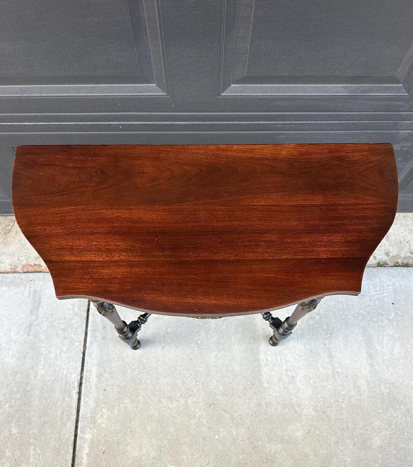 Antique Late 1800's Solid Wood Bowfront Half Round Carved Mahogany Accent Table