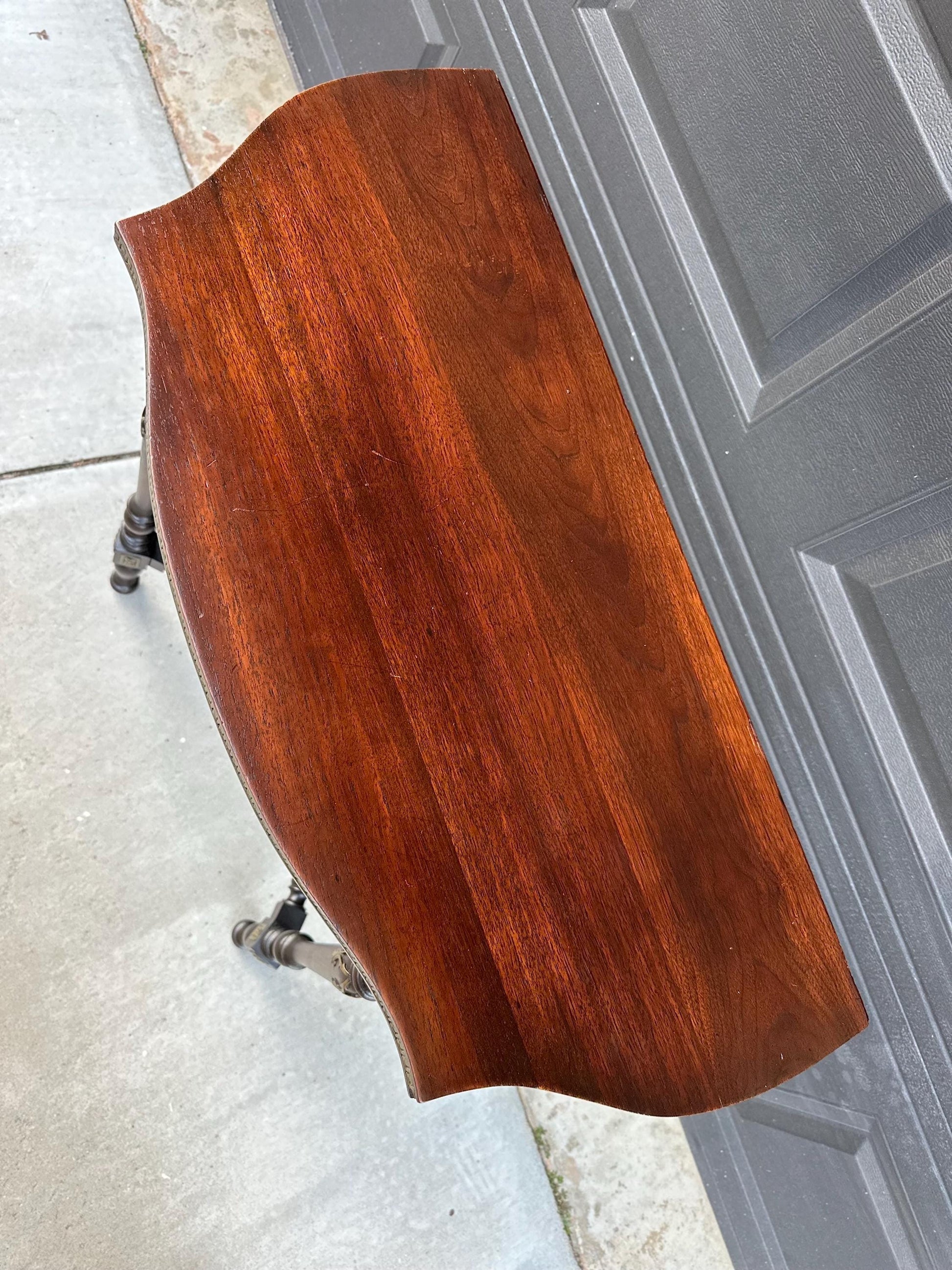 Antique Late 1800's Solid Wood Bowfront Half Round Carved Mahogany Accent Table