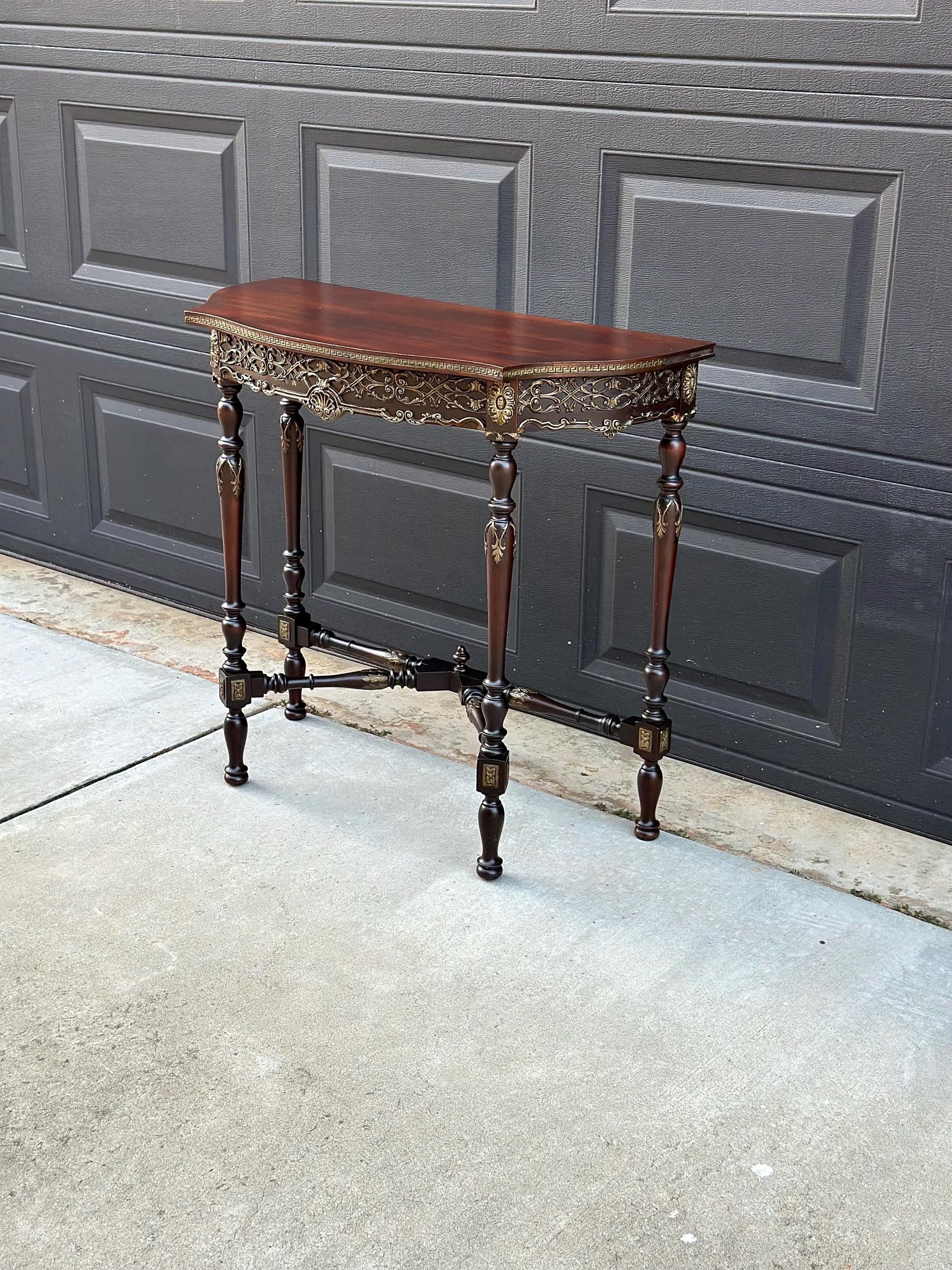 Antique Late 1800's Solid Wood Bowfront Half Round Carved Mahogany Accent Table
