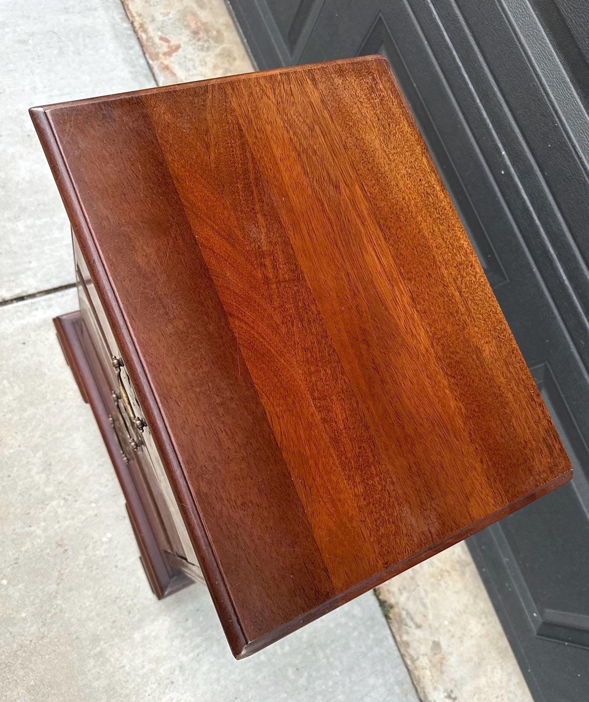 Vintage Mid 1900's Solid Wood Three Drawer Narrow Mahogany Nightstand