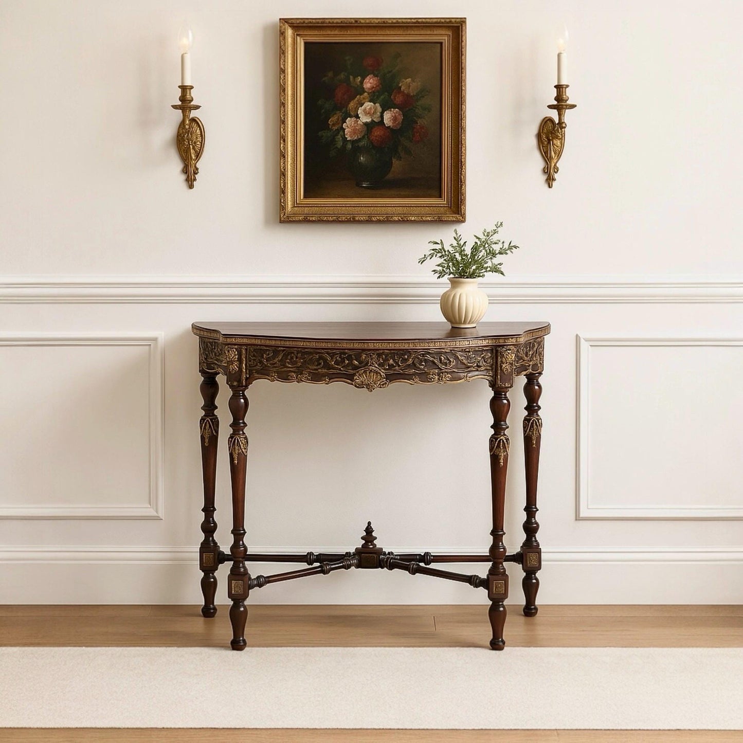Antique Late 1800's Solid Wood Bowfront Half Round Carved Mahogany Accent Table