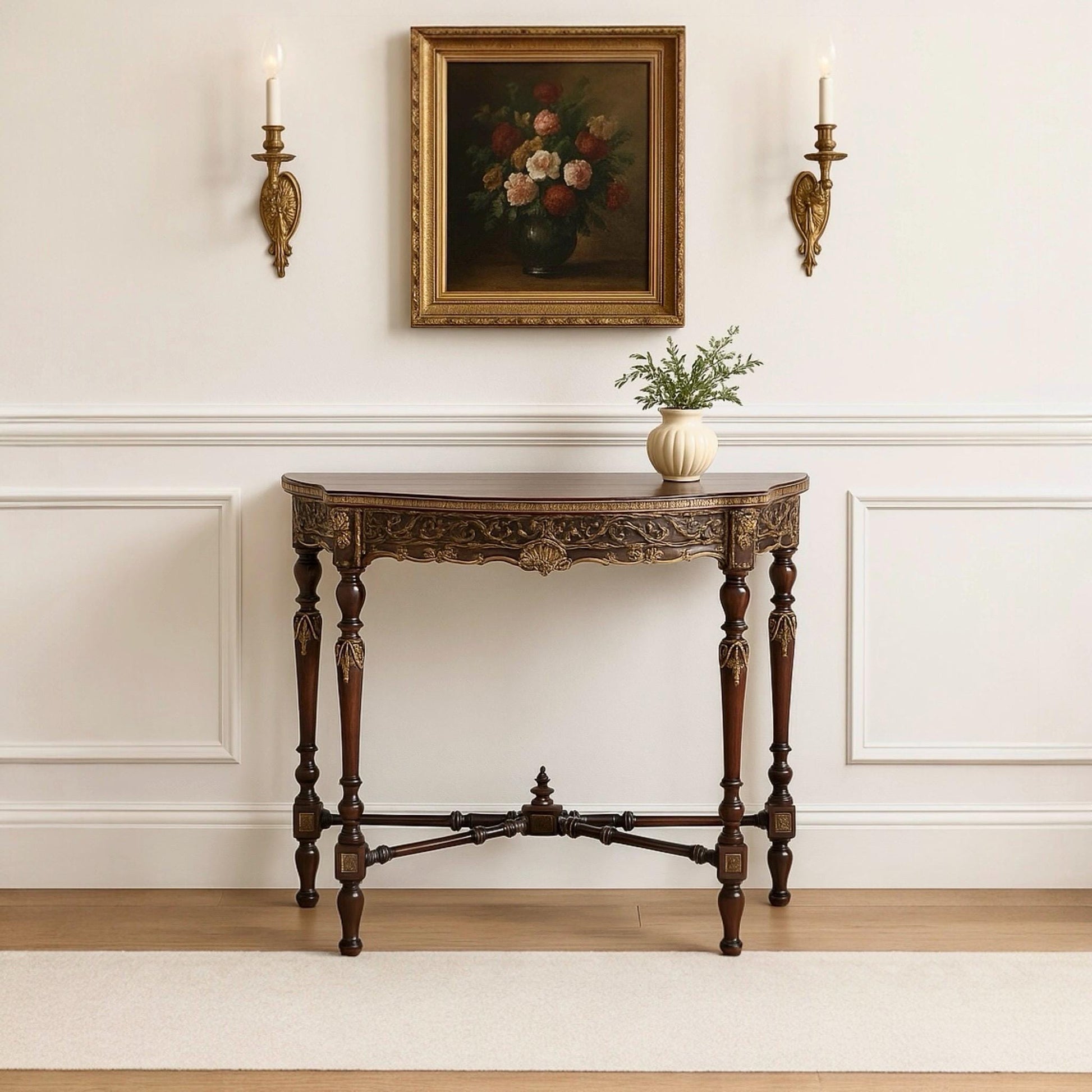 Antique Late 1800's Solid Wood Bowfront Half Round Carved Mahogany Accent Table
