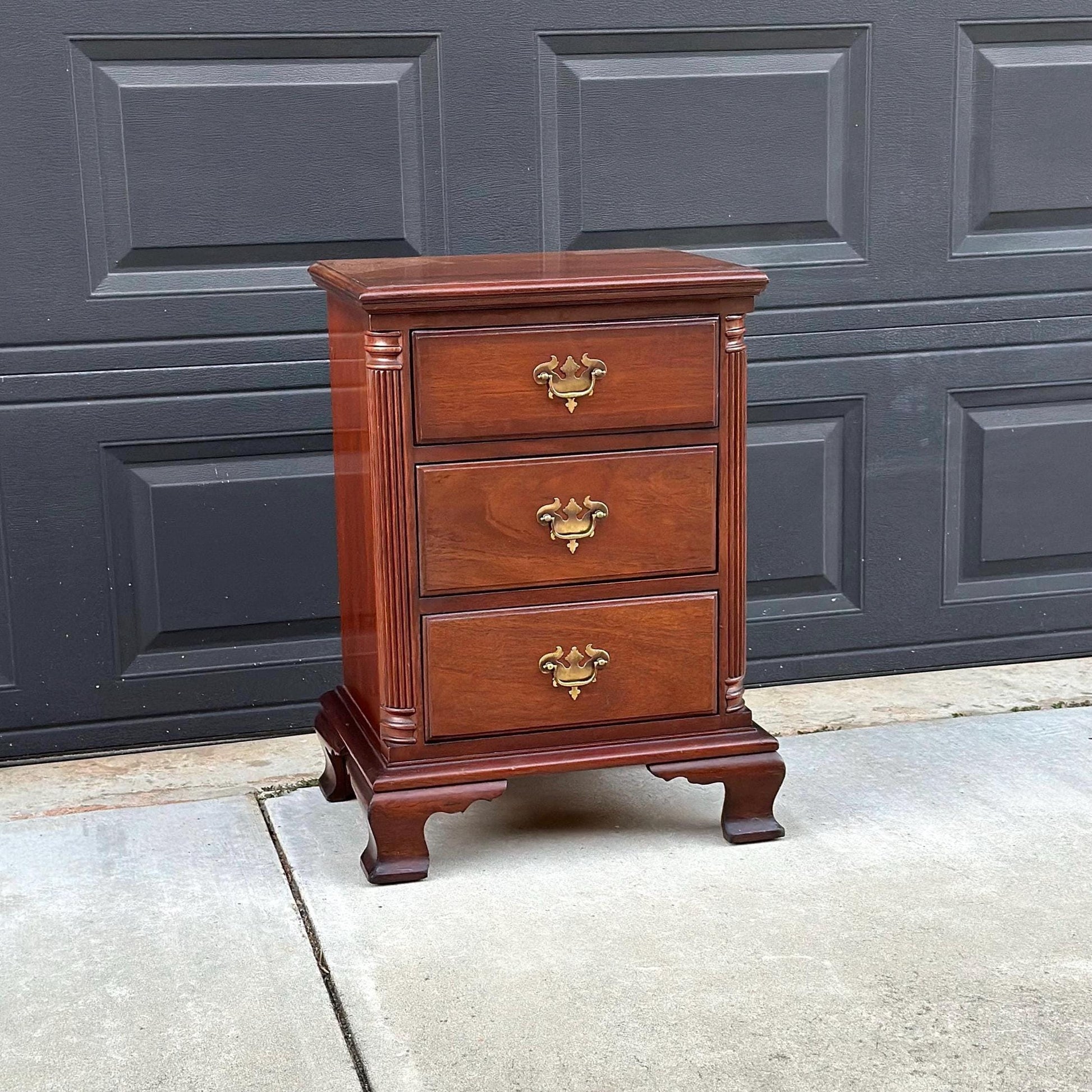 Vintage Mid 1900's Solid Wood Three Drawer Narrow Mahogany Nightstand