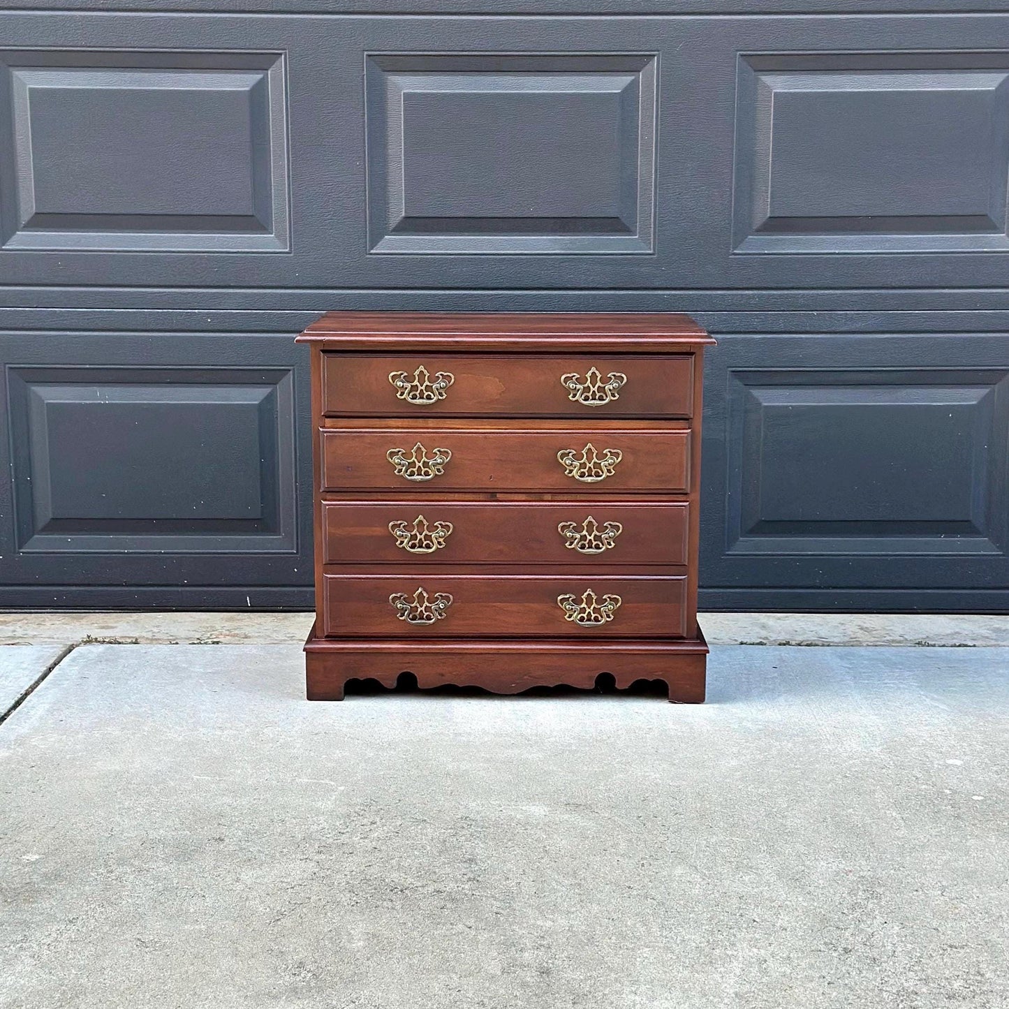 Vintage Mid 1900's Solid Wood Three Drawer Mahogany Nightstand
