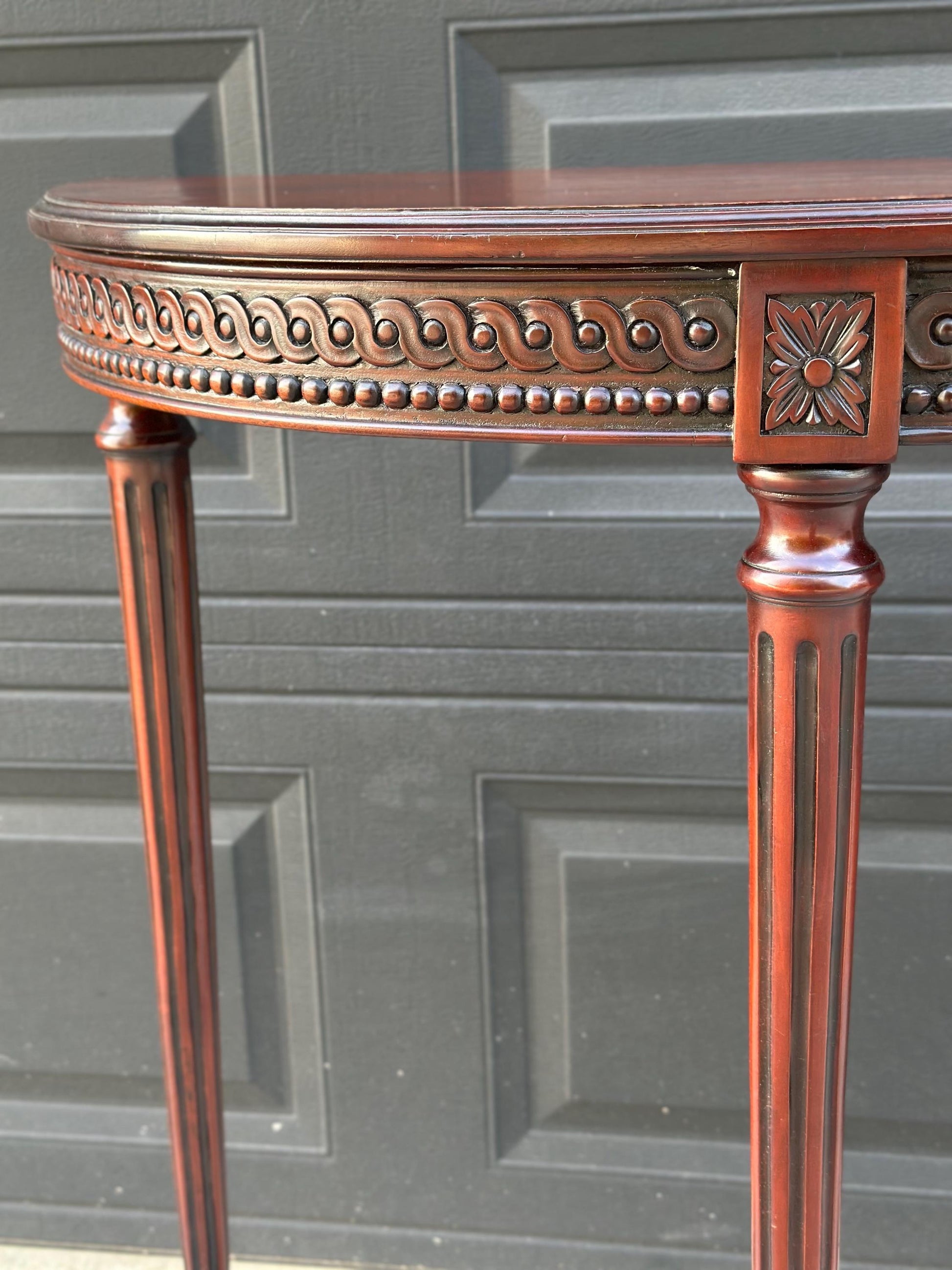 Vintage Mid 1900's Half Round Demilune Mahogany Wood Hall Table