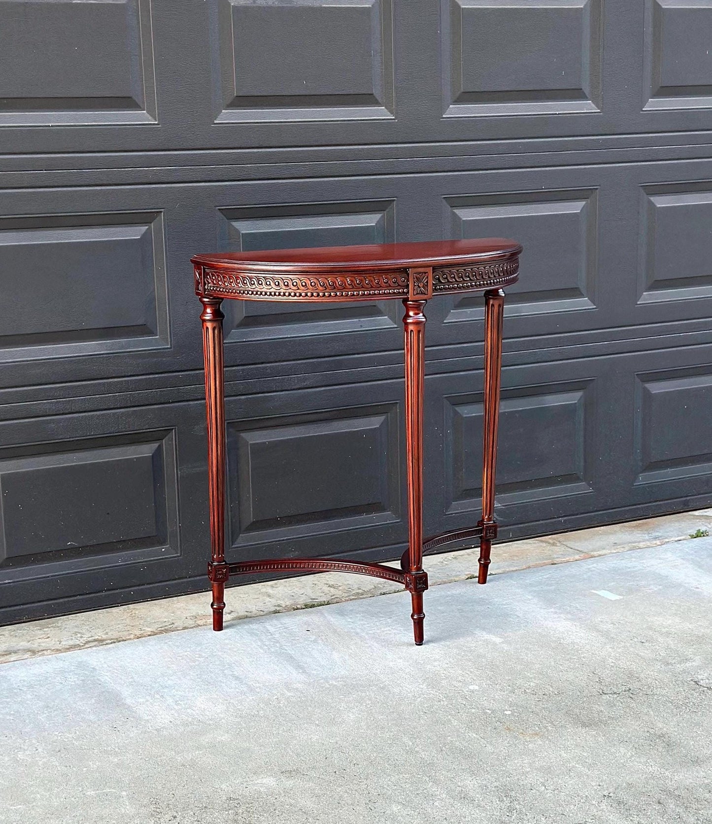 Vintage Mid 1900's Half Round Demilune Mahogany Wood Hall Table