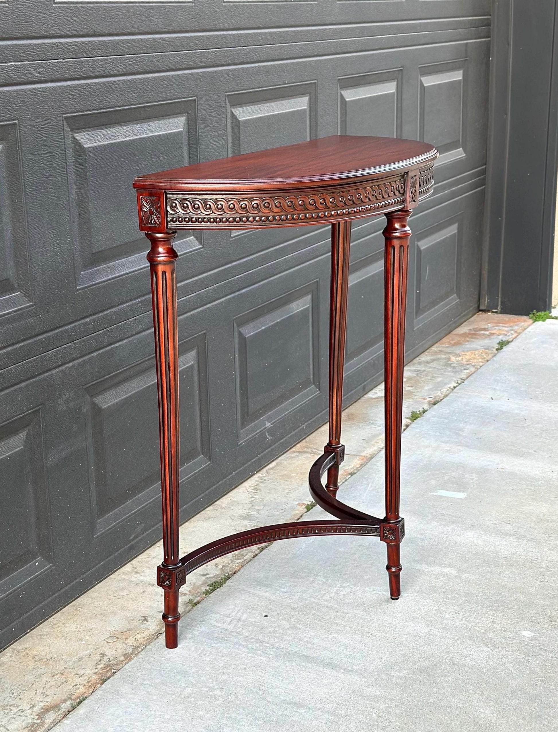 Vintage Mid 1900's Half Round Demilune Mahogany Wood Hall Table