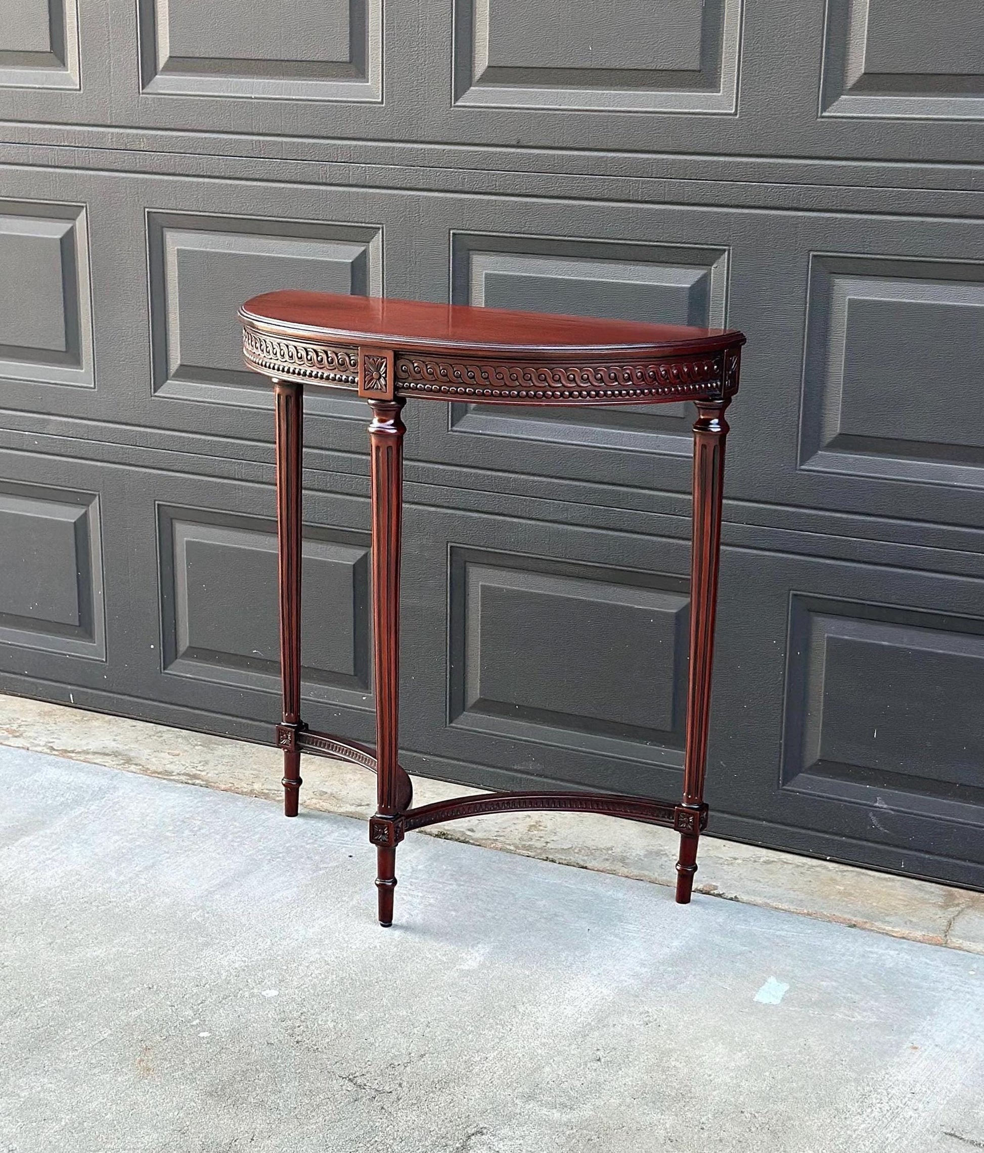 Vintage Mid 1900's Half Round Demilune Mahogany Wood Hall Table