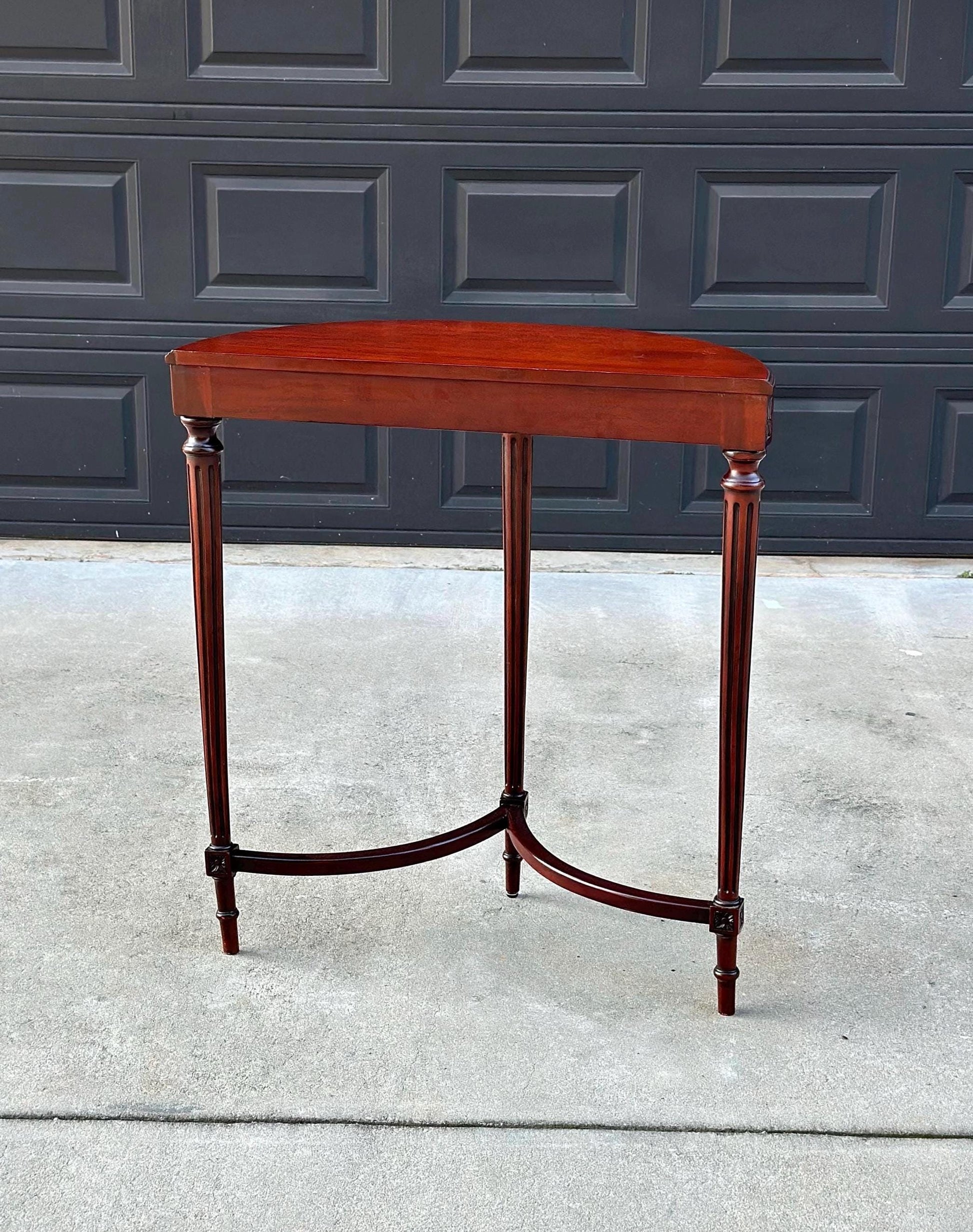 Vintage Mid 1900's Half Round Demilune Mahogany Wood Hall Table