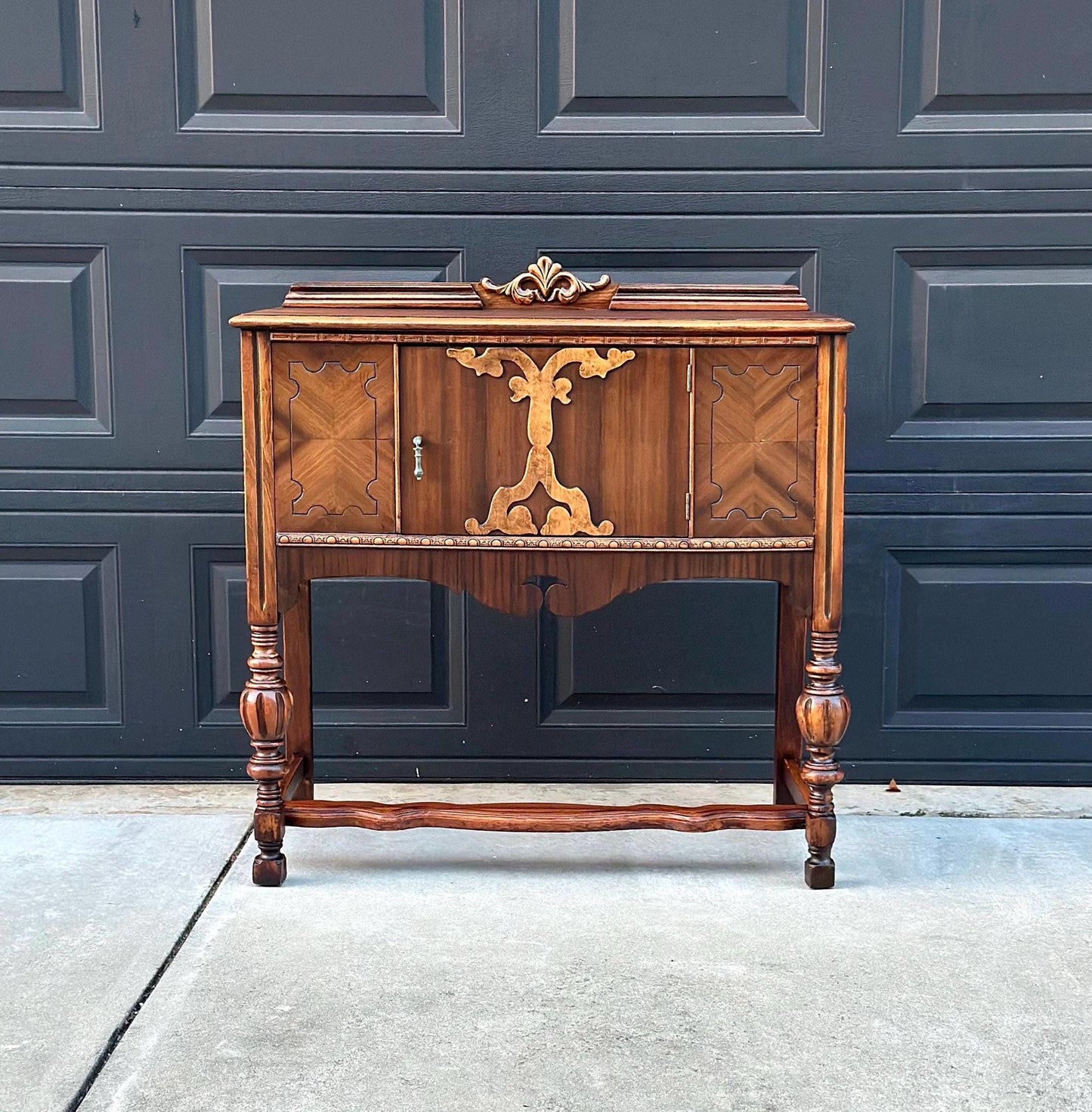 Antique Early 1900's Turned Leg Walnut Accent Cabinet with Raised Gallery