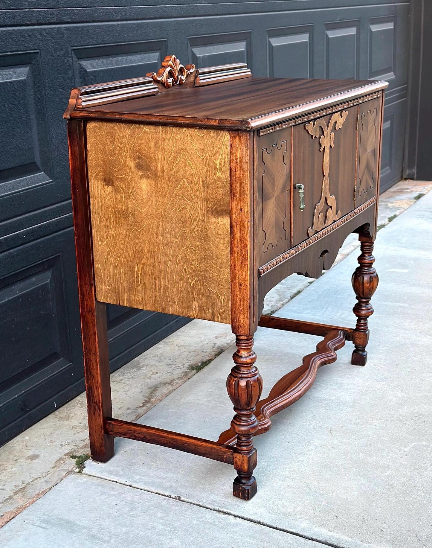 Antique Early 1900's Turned Leg Walnut Accent Cabinet with Raised Gallery