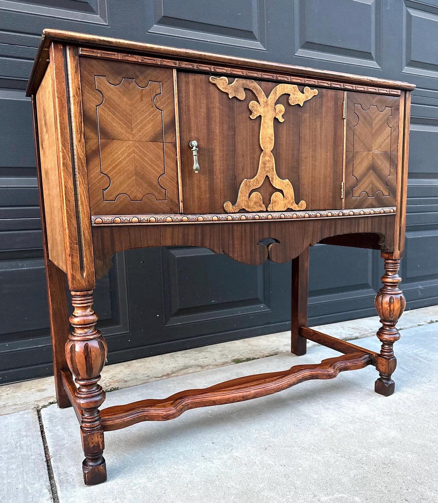 Antique Early 1900's Turned Leg Walnut Accent Cabinet with Raised Gallery