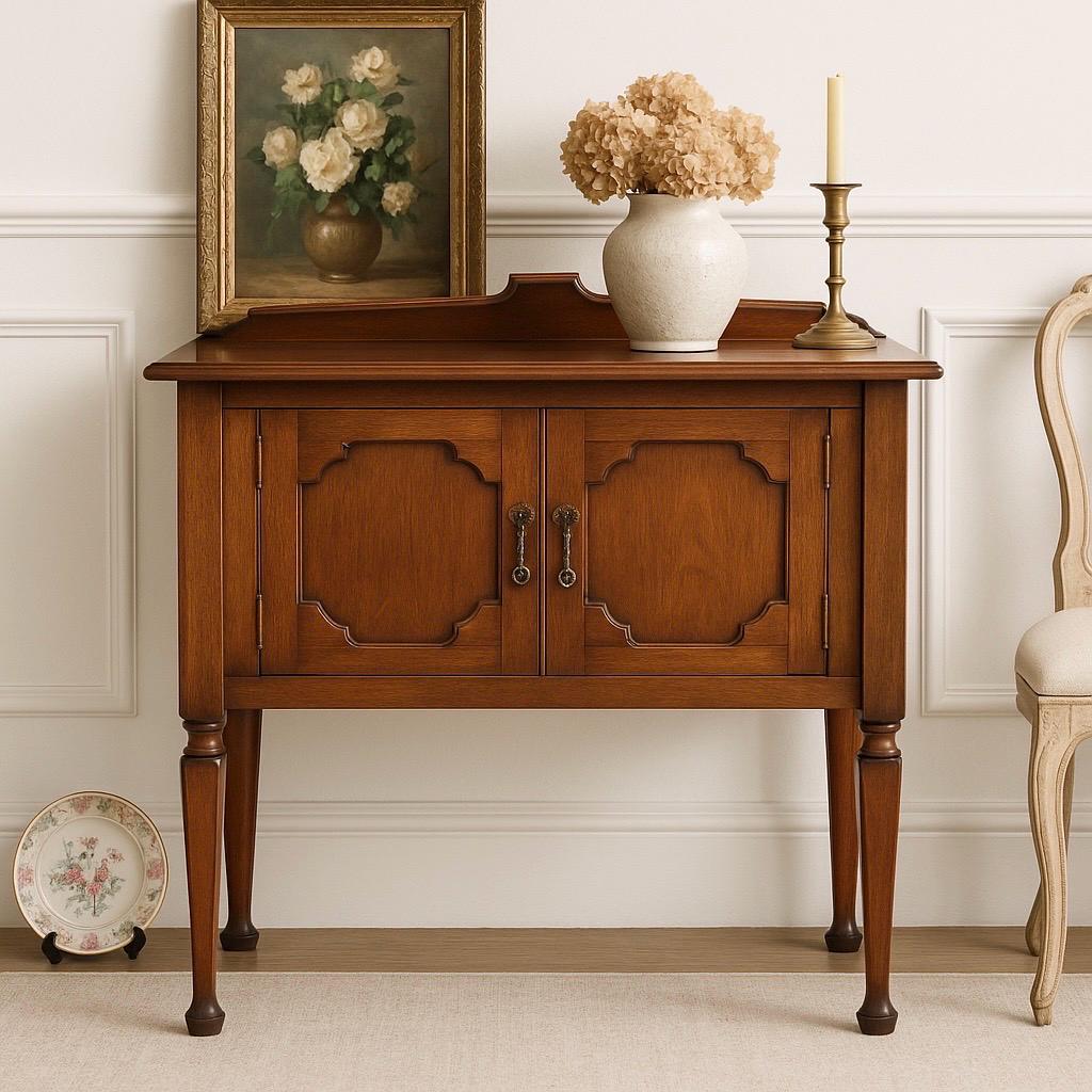 Antique Early 1900's Solid Wood Mahogany Cabinet Console Table