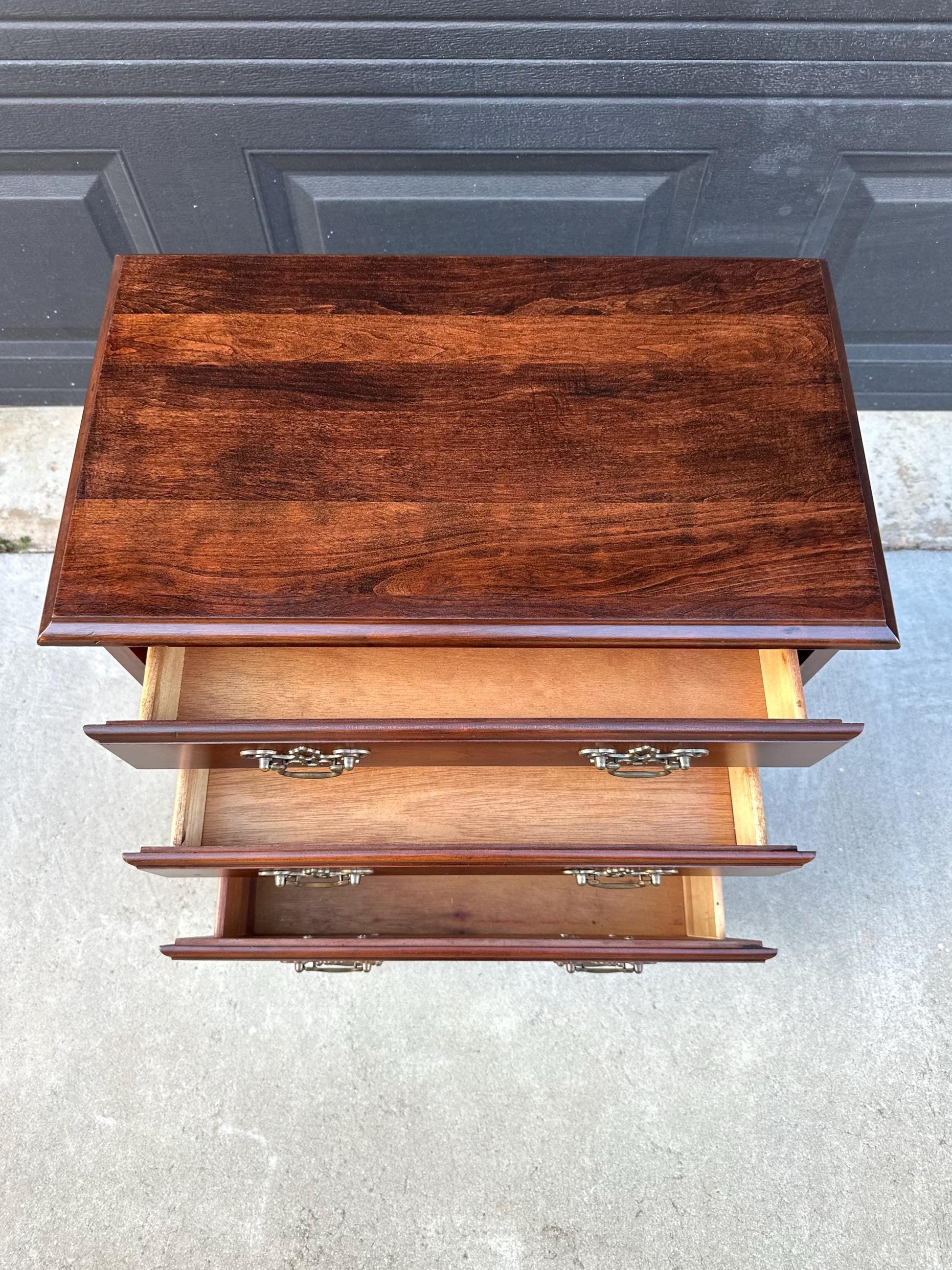 Vintage Mid 1900's Solid Wood Three Drawer Mahogany Nightstand