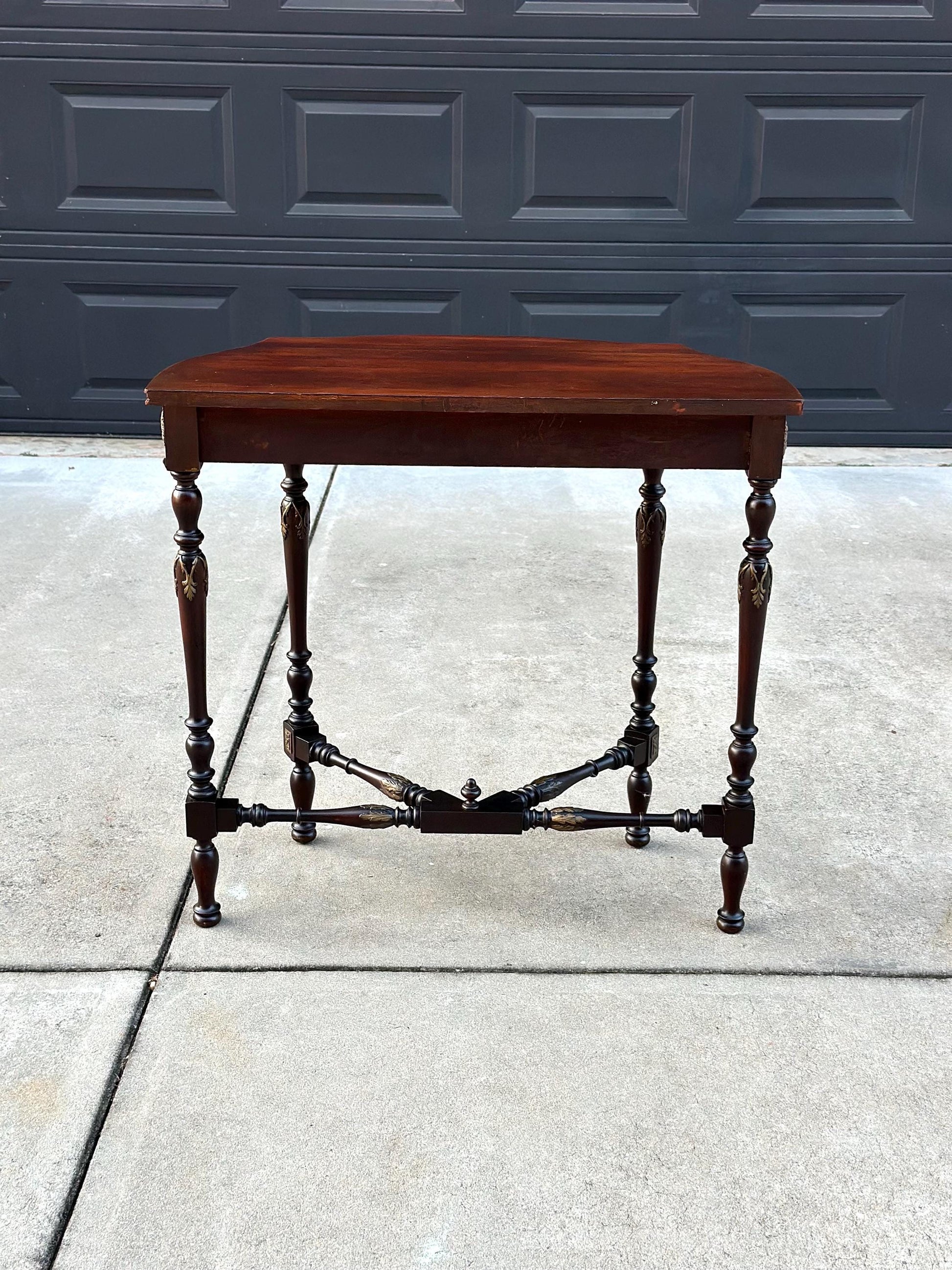 Antique Late 1800's Solid Wood Bowfront Half Round Carved Mahogany Accent Table