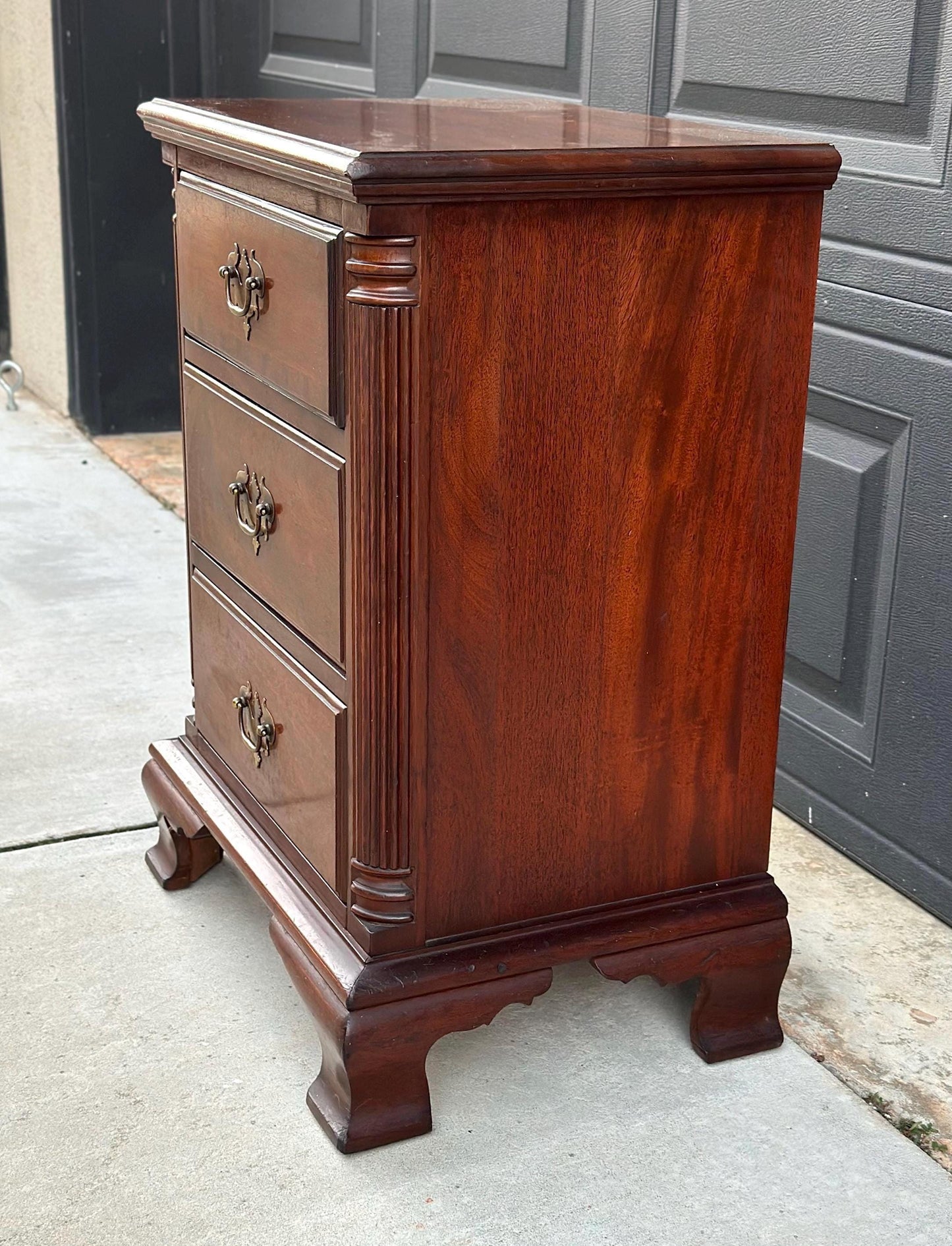 Vintage Mid 1900's Solid Wood Three Drawer Narrow Mahogany Nightstand