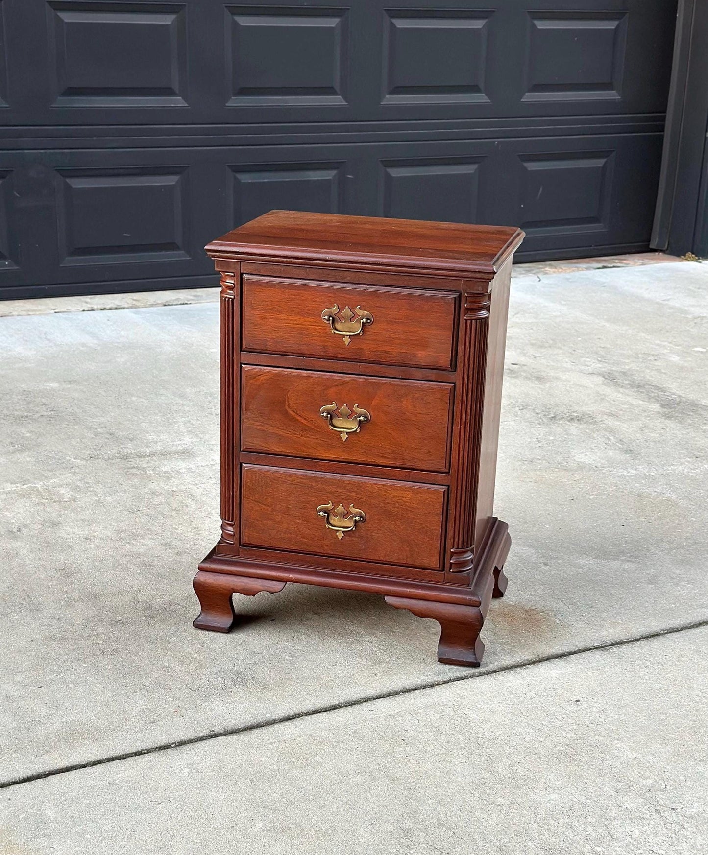 Vintage Mid 1900's Solid Wood Three Drawer Narrow Mahogany Nightstand