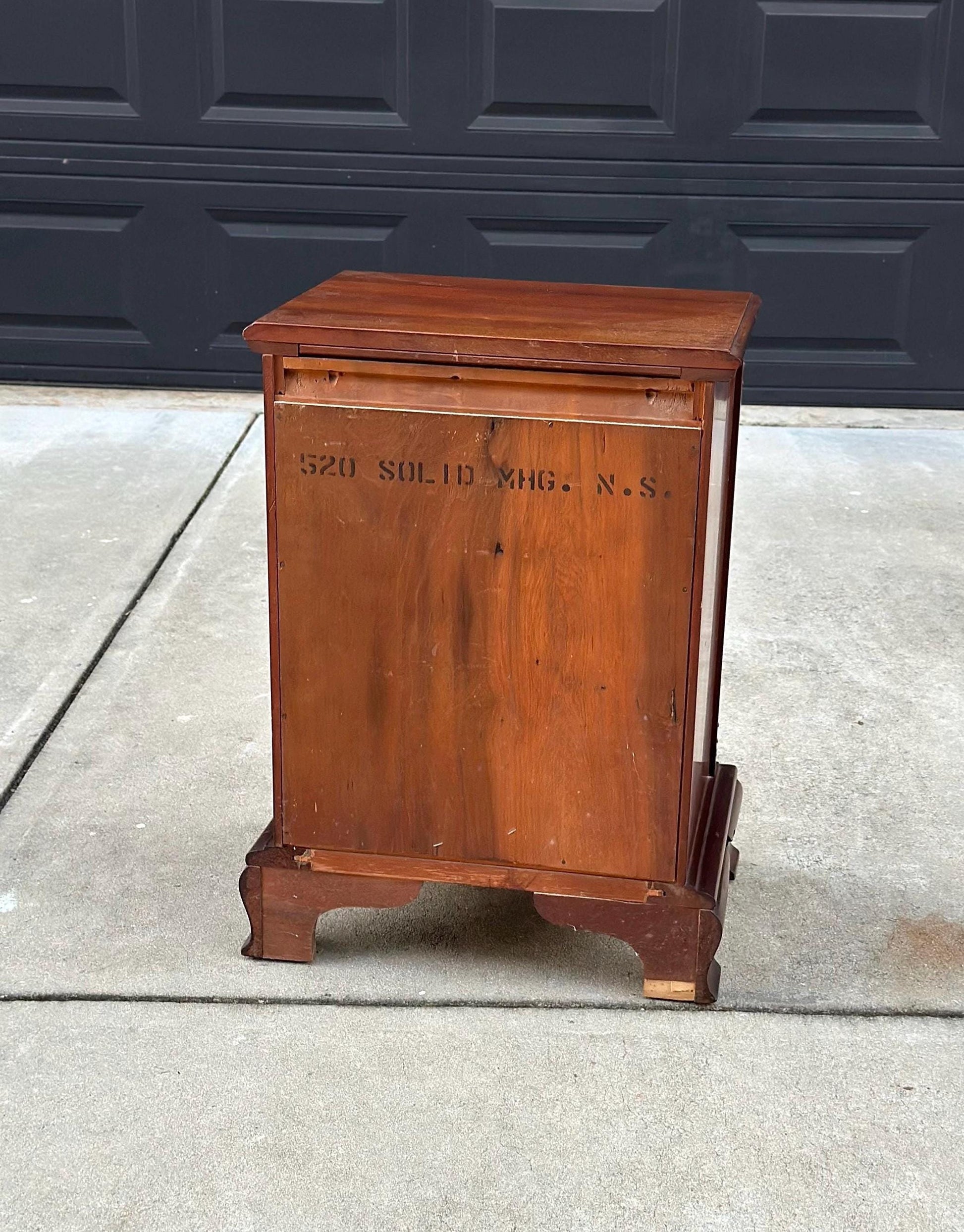 Vintage Mid 1900's Solid Wood Three Drawer Narrow Mahogany Nightstand