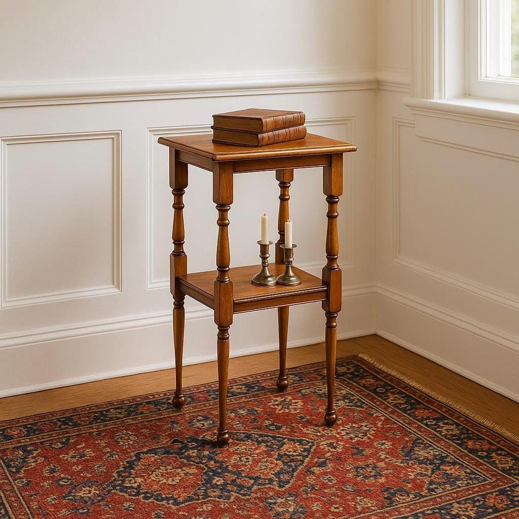 Antique Early 1900's Solid Wood Tall Narrow Maple Side Table