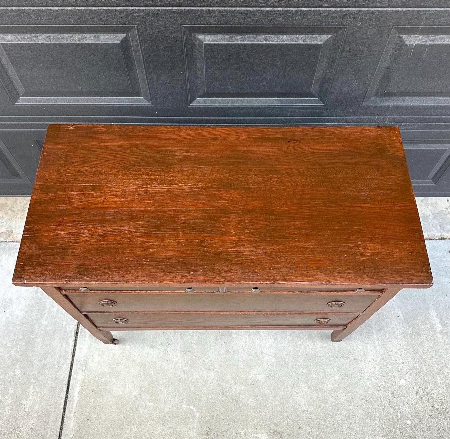 Antique 1890's Solid Oak Wood Dark Dresser Console on Casters