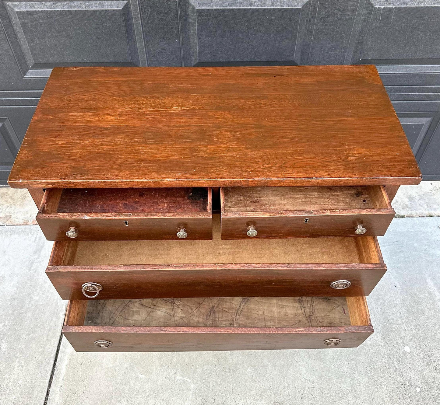 Antique 1890's Solid Oak Wood Dark Dresser Console on Casters
