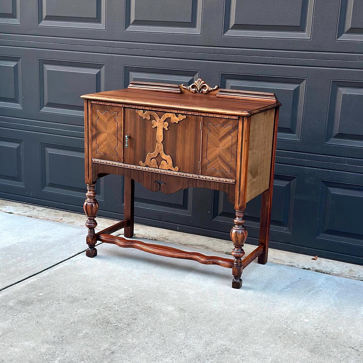 Antique Early 1900's Turned Leg Walnut Accent Cabinet with Raised Gallery