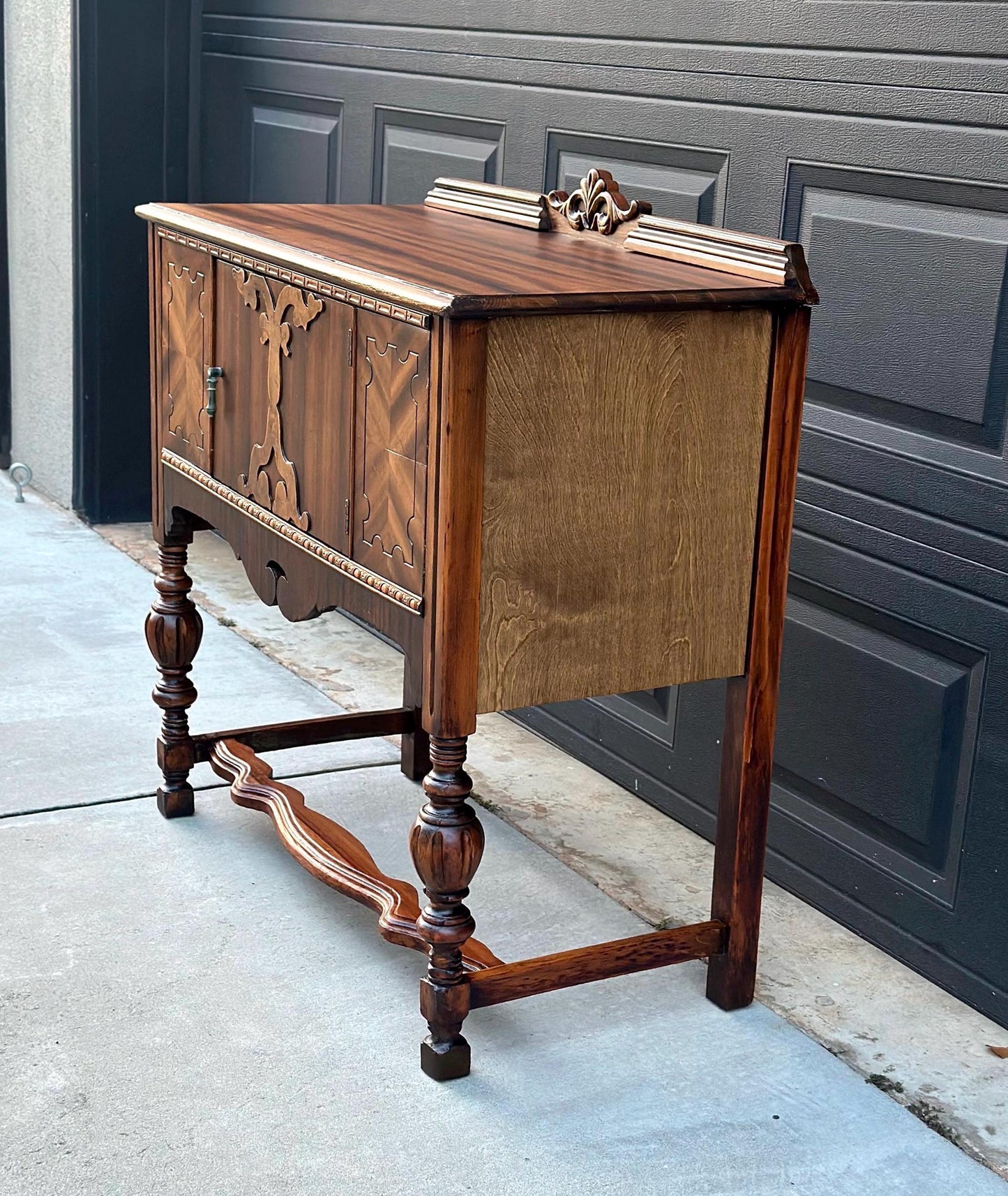 Antique Early 1900's Turned Leg Walnut Accent Cabinet with Raised Gallery